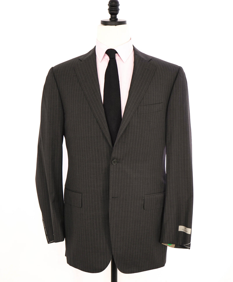 $1,895 CANALI - Gray Chalk Stripe Double Vent Wool Blazer - 42L