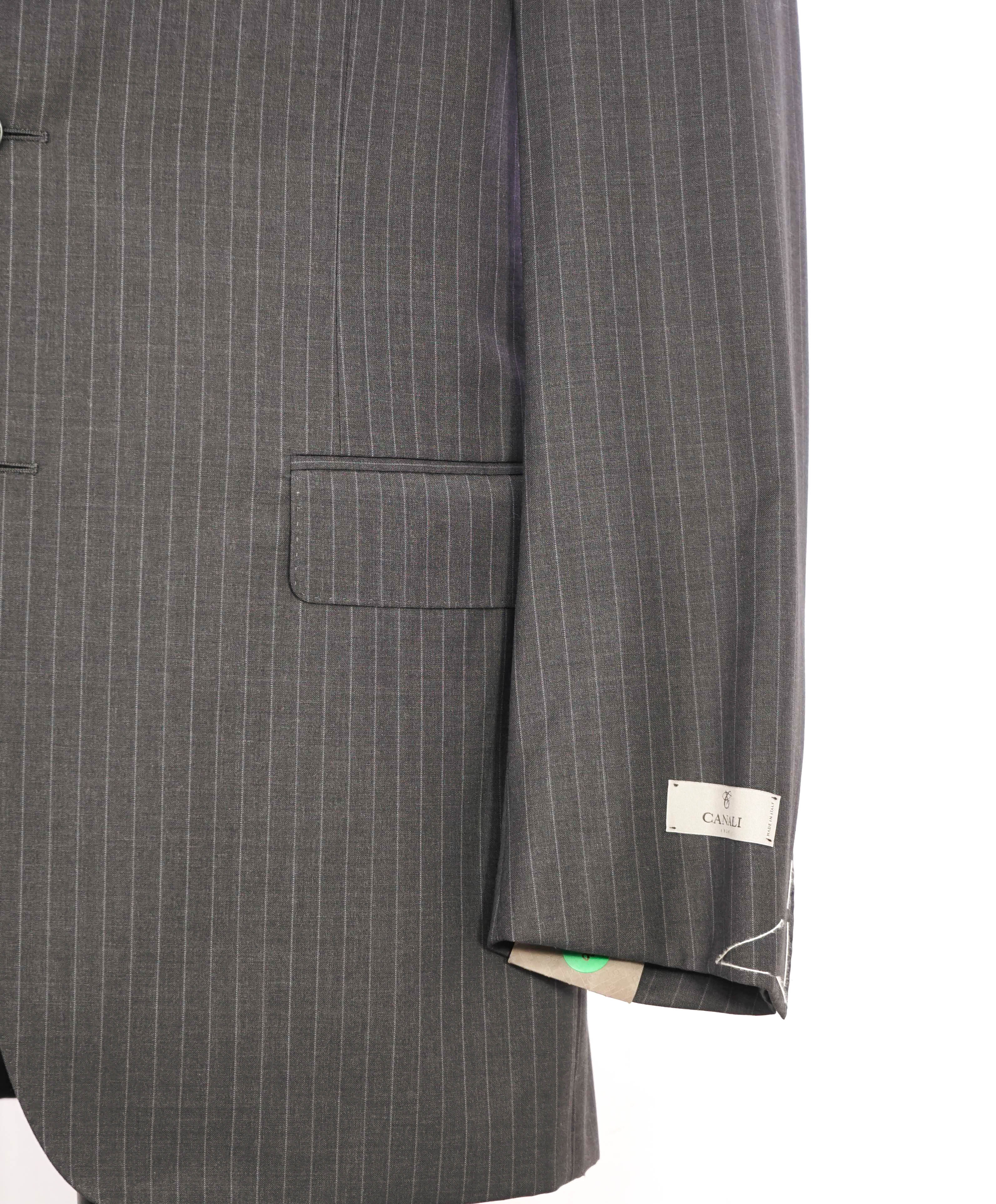 $1,895 CANALI - Gray Chalk Stripe Double Vent Wool Blazer - 42L