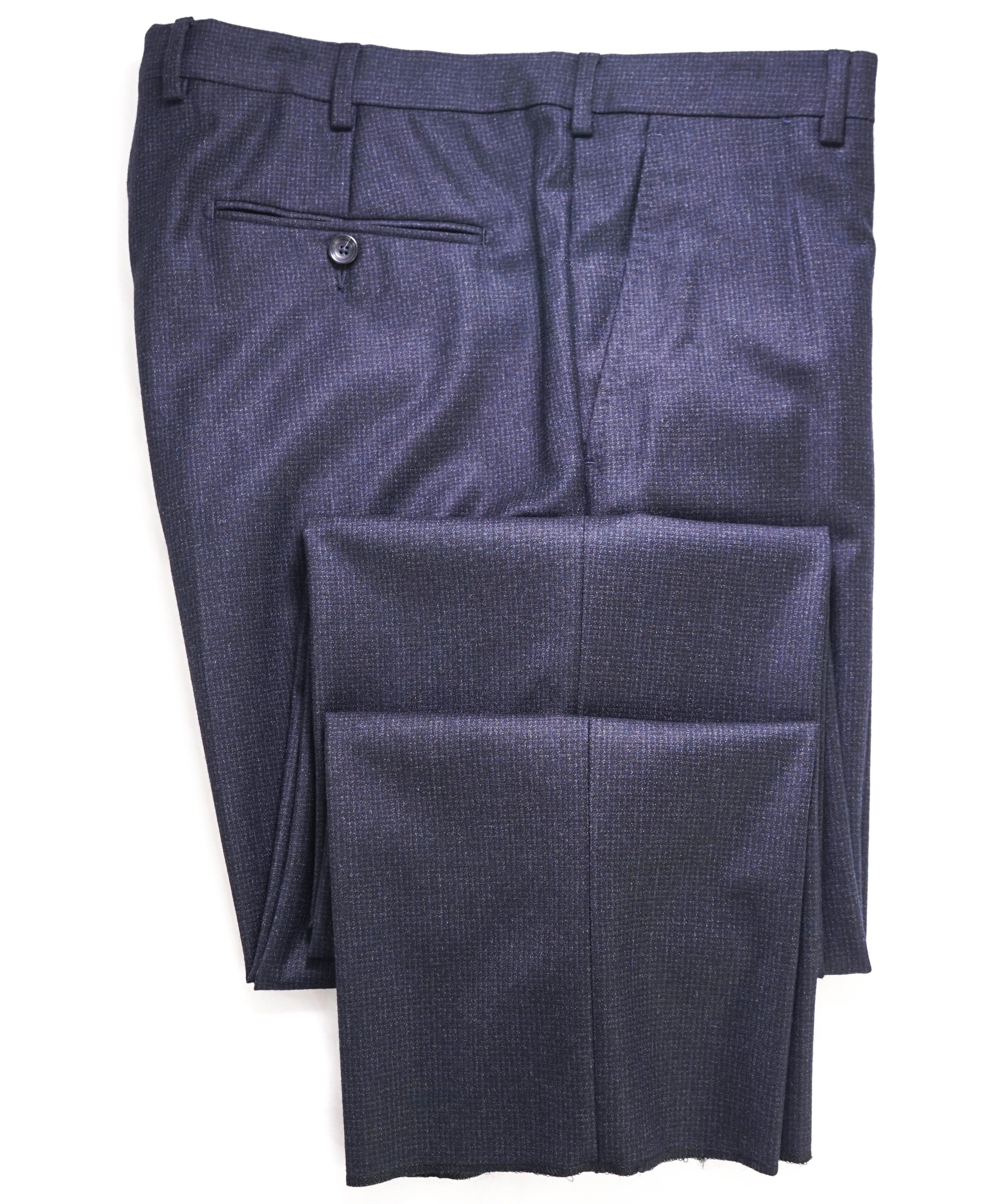 Z ZEGNA - Navy Micro Check "SILK" Flat Front Dress Pants - 35W