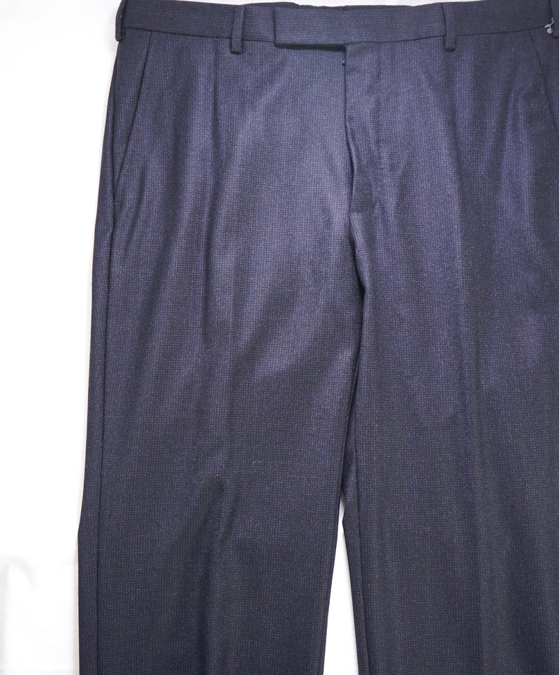 Z ZEGNA - Navy Micro Check "SILK" Flat Front Dress Pants - 35W