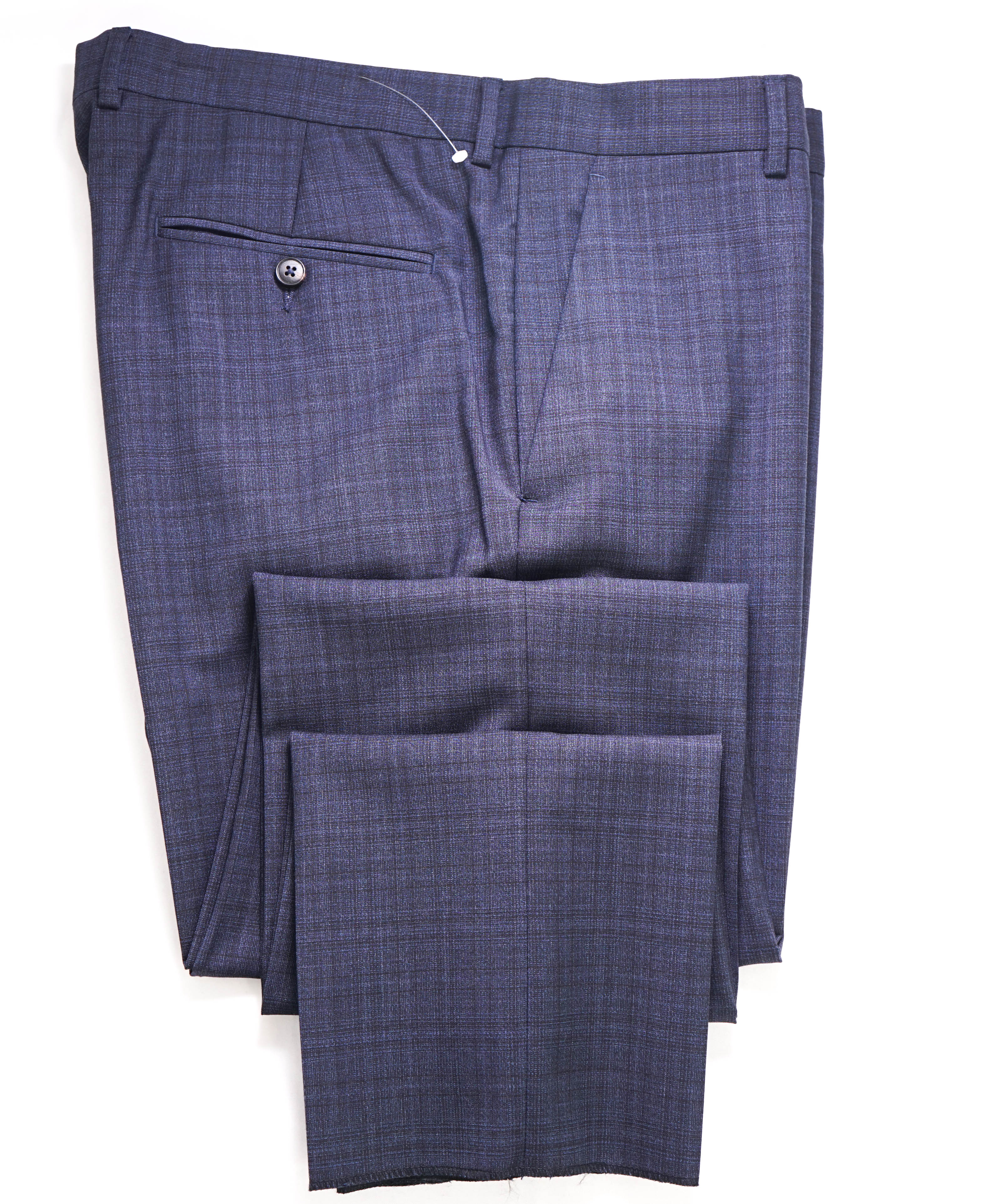 Z ZEGNA - Blue Check Plaid "SLIM" Flat Front Dress Pants - 35W