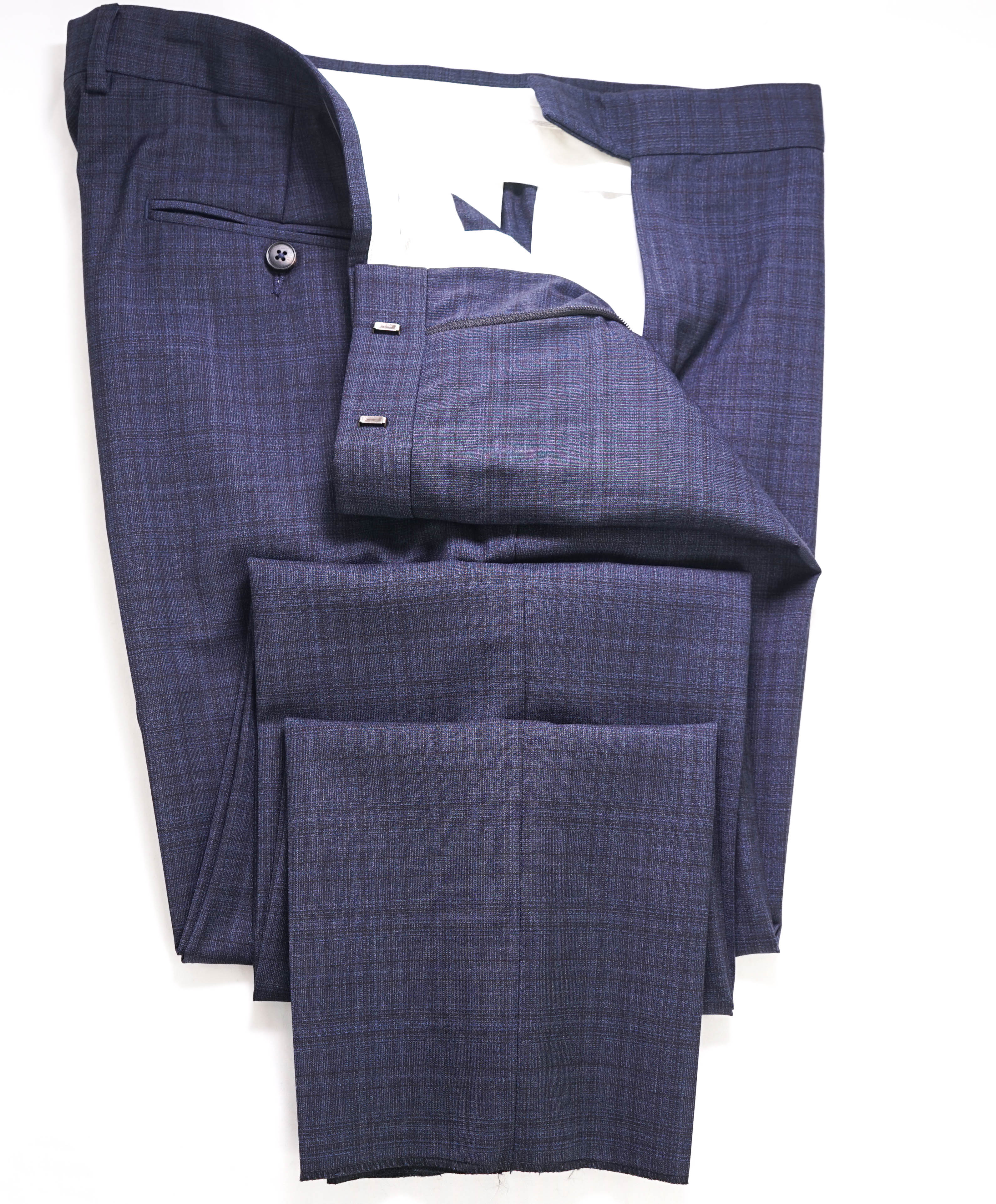 Z ZEGNA - Blue Check Plaid "SLIM" Flat Front Dress Pants - 35W