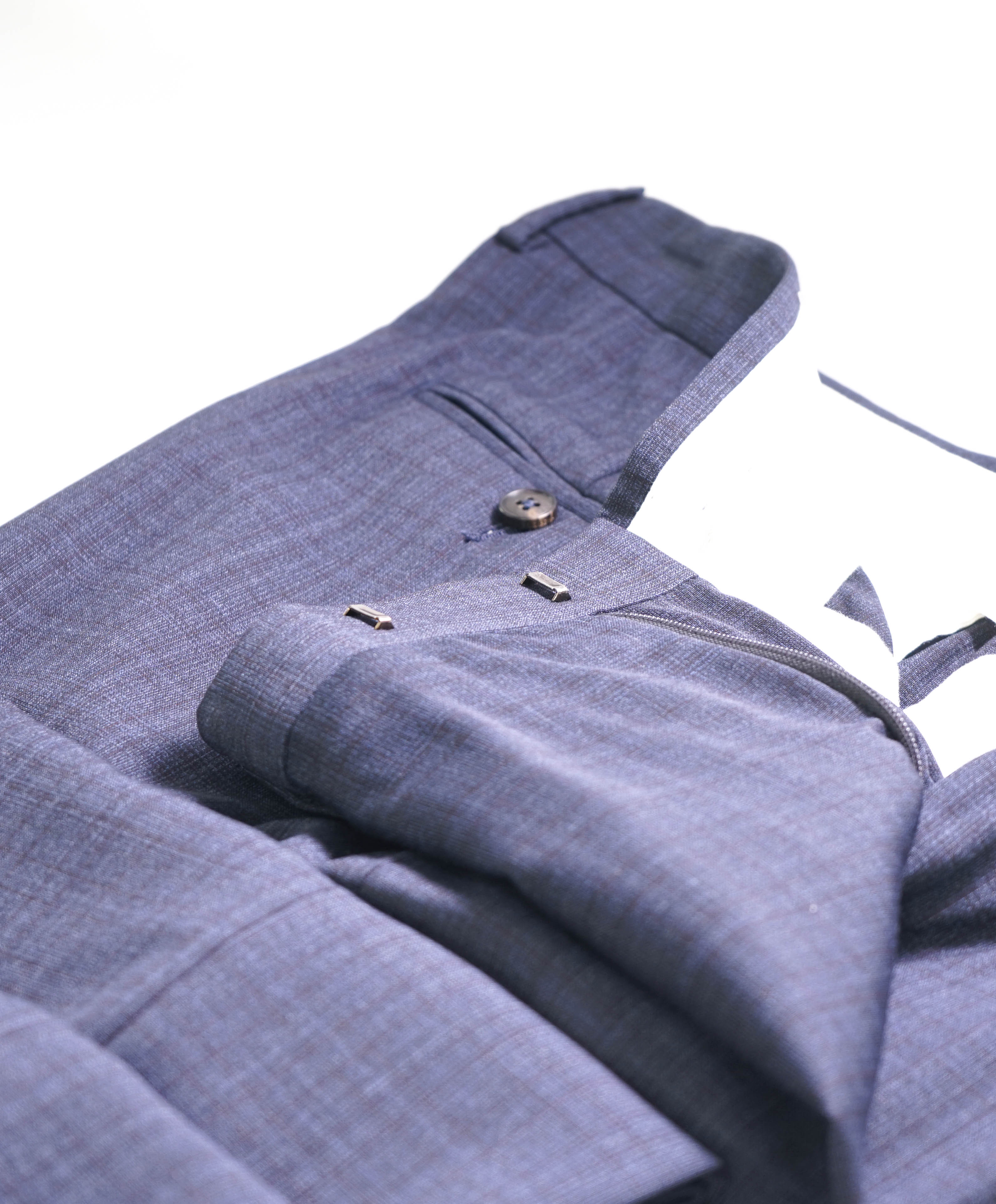 Z ZEGNA - Blue Check Plaid "SLIM" Flat Front Dress Pants - 35W