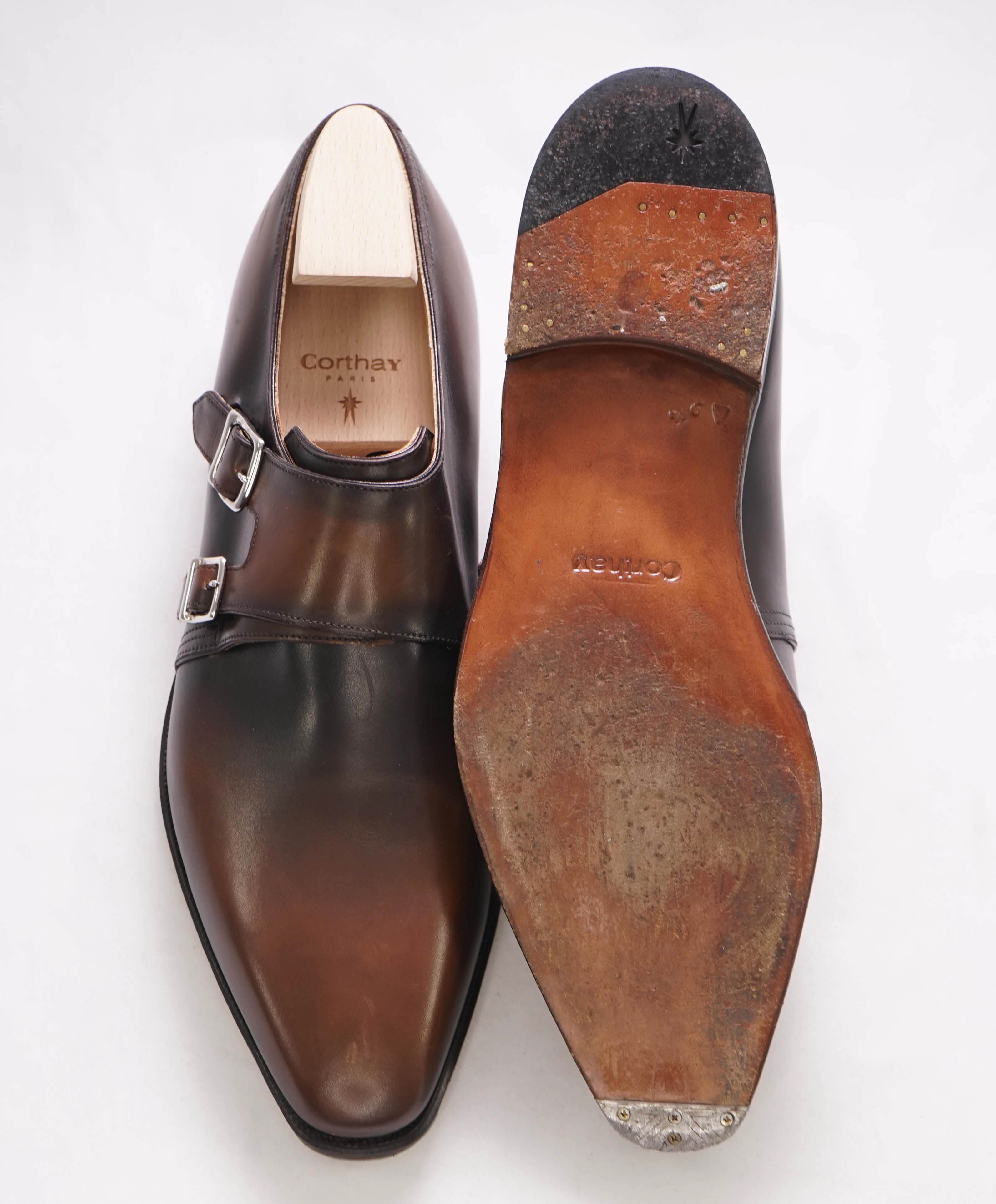 $2,360 CORTHAY - *TWIN* Double Monk Leather Shoes *SHOE TREES* - 9.5 US