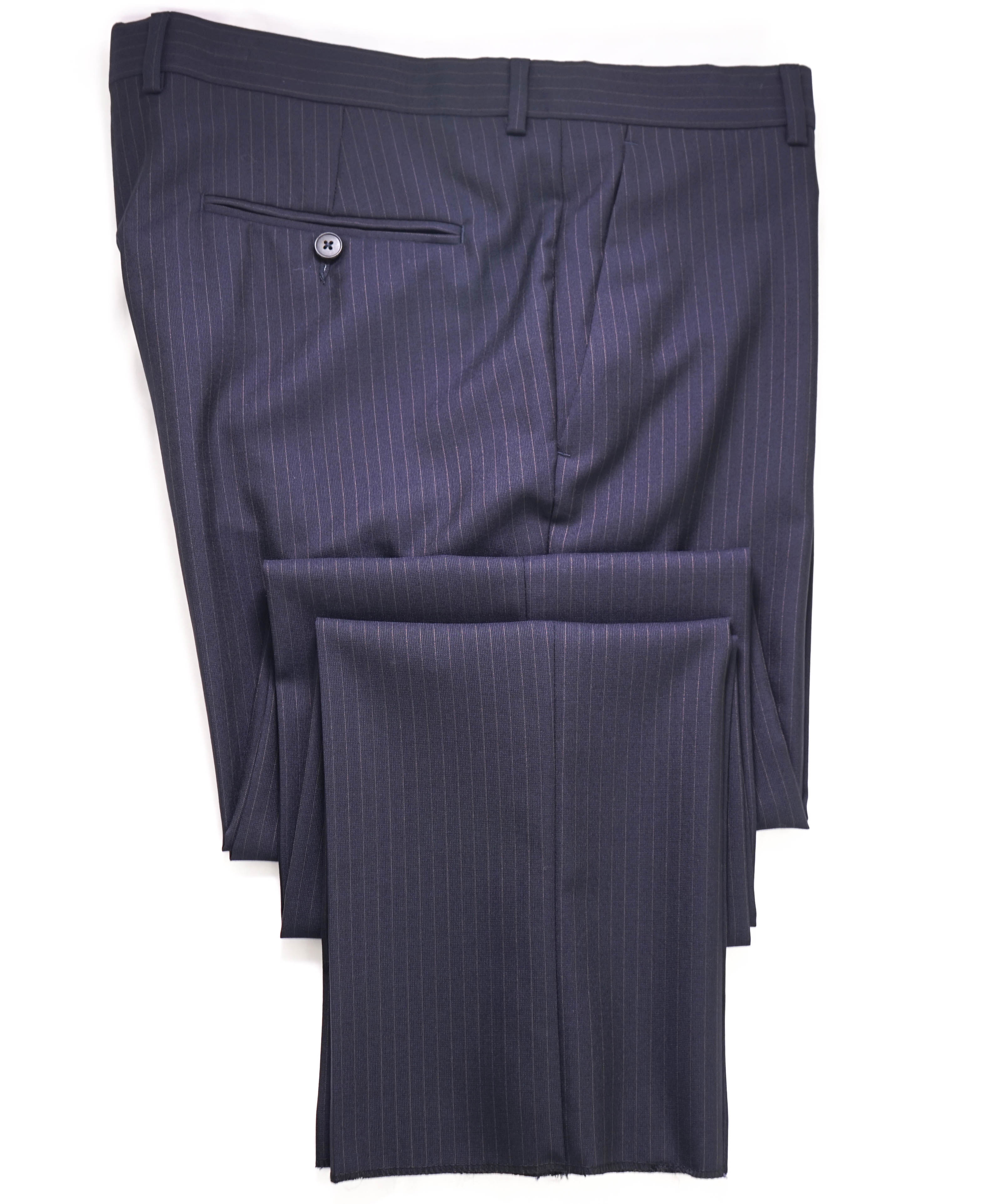 Z ZEGNA - Navy Chalk Stripe "SLIM" Flat Front Dress Pants - 35W