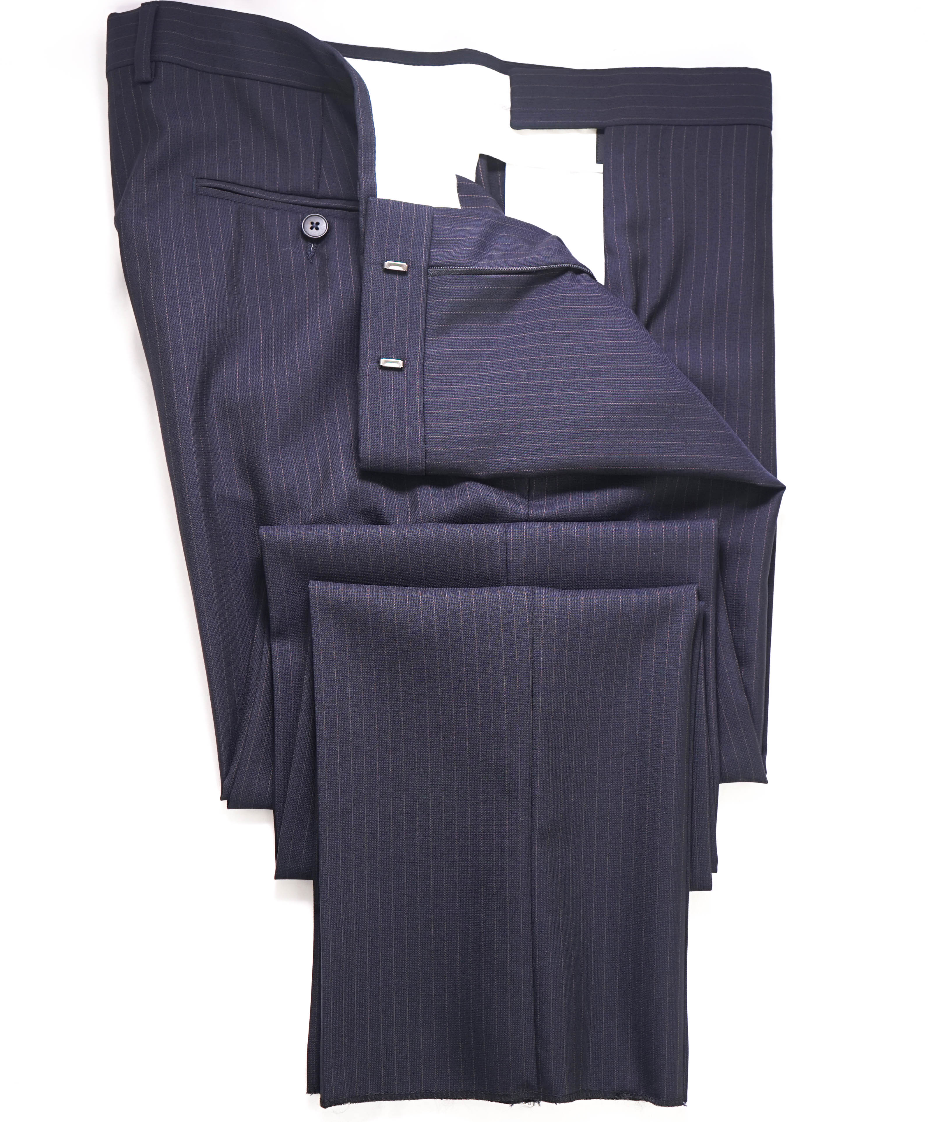 Z ZEGNA - Navy Chalk Stripe "SLIM" Flat Front Dress Pants - 35W