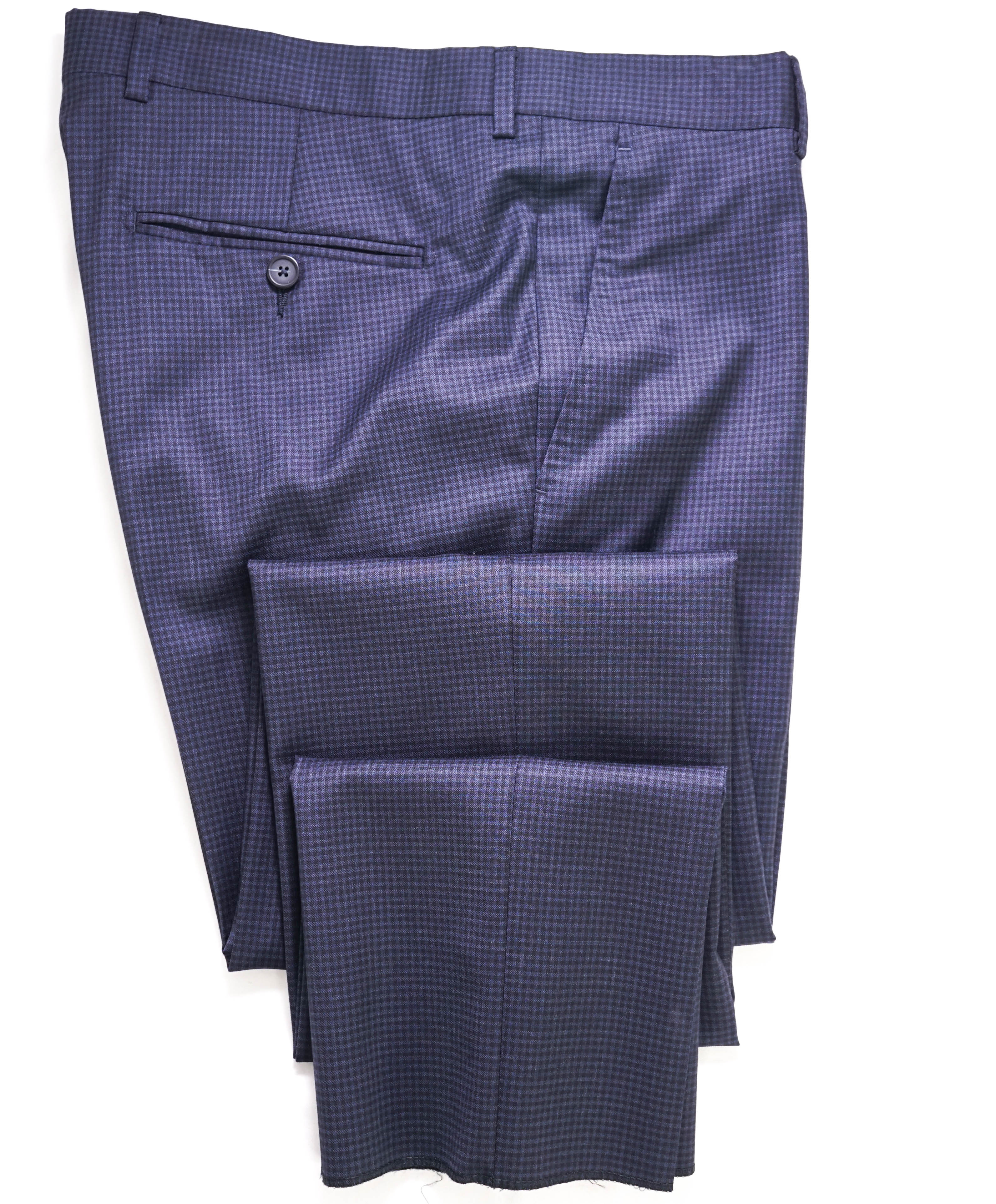 Z ZEGNA - Navy Gingham Check "SLIM" Flat Front Dress Pants - 32W