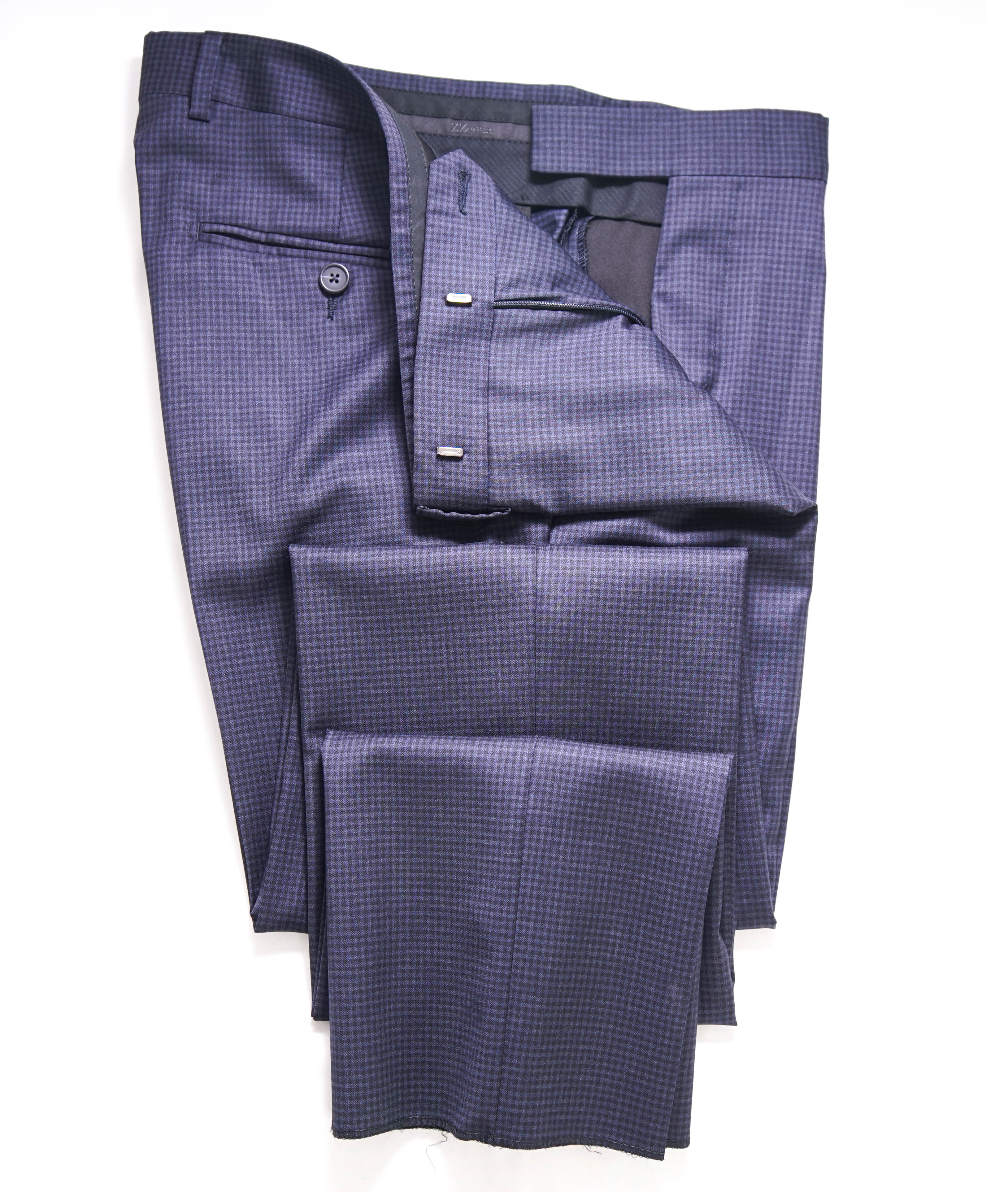 Z ZEGNA - Navy Gingham Check "SLIM" Flat Front Dress Pants - 32W