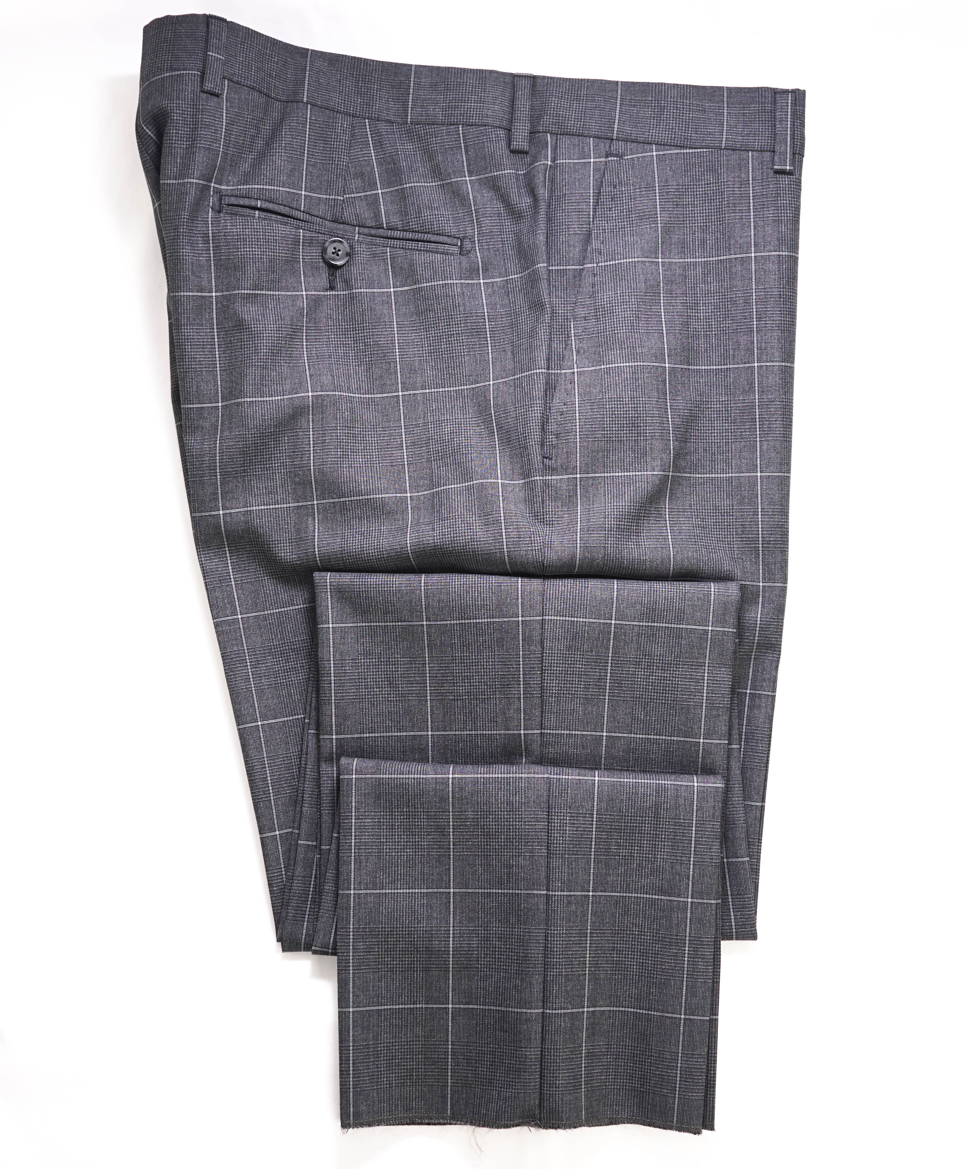 Z ZEGNA - Gray Windowpane "SLIM" Flat Front Dress Pants - 34W