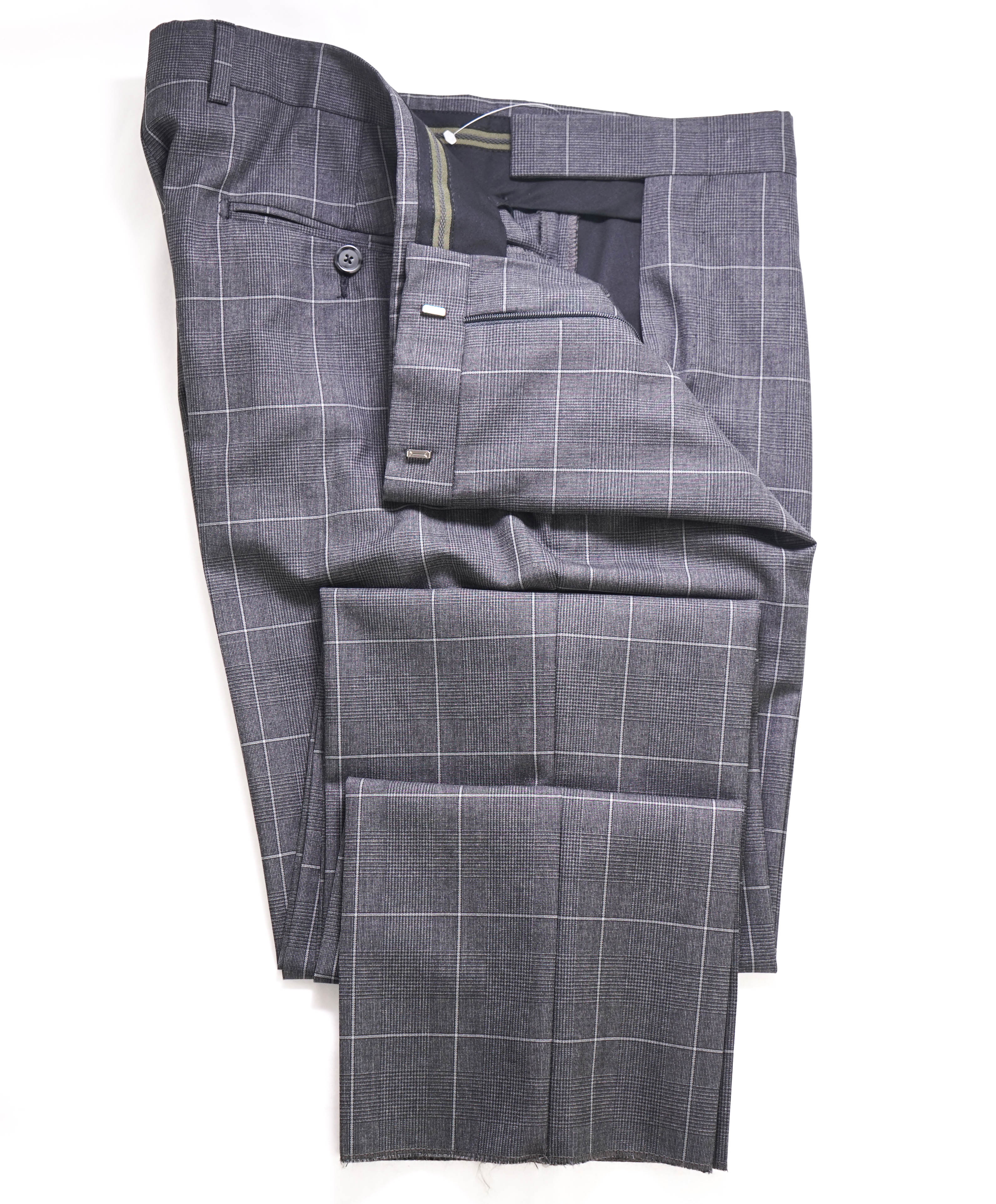 Z ZEGNA - Gray Windowpane "SLIM" Flat Front Dress Pants - 34W