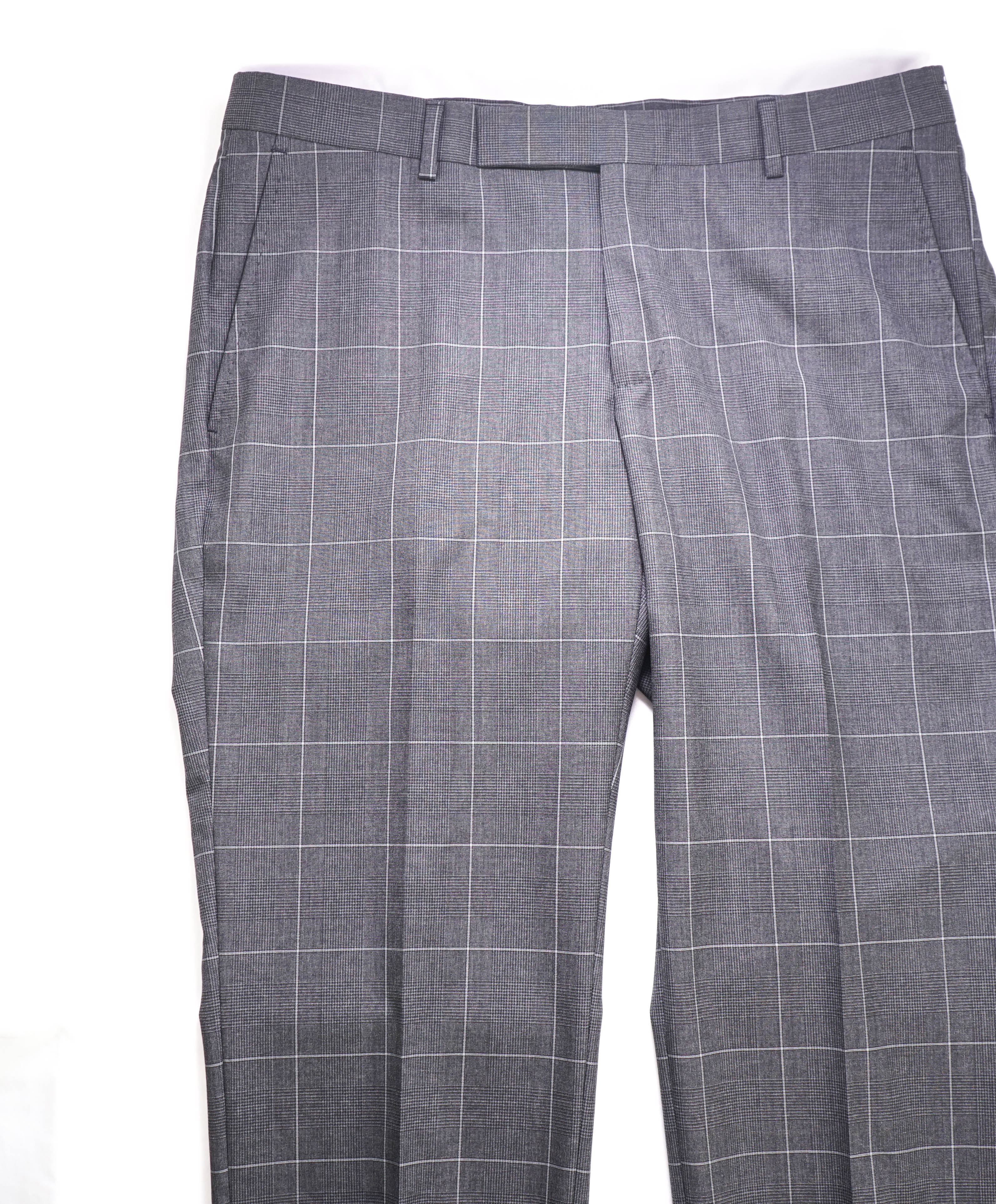 Z ZEGNA - Gray Windowpane "SLIM" Flat Front Dress Pants - 34W