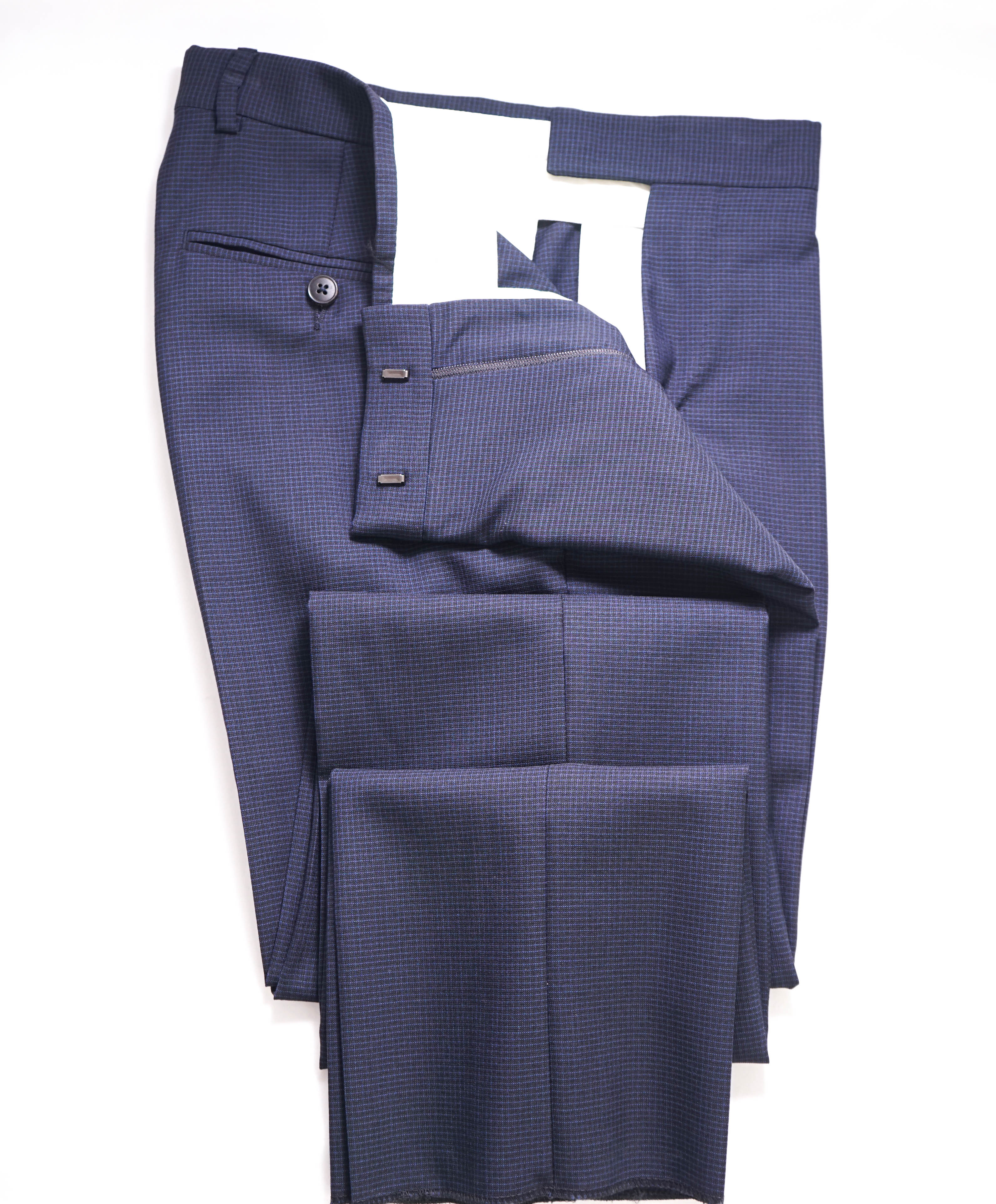 Z ZEGNA - TUTTORITORTO Navy Micro Check "SILK" Flat Front Dress Pants - 29W