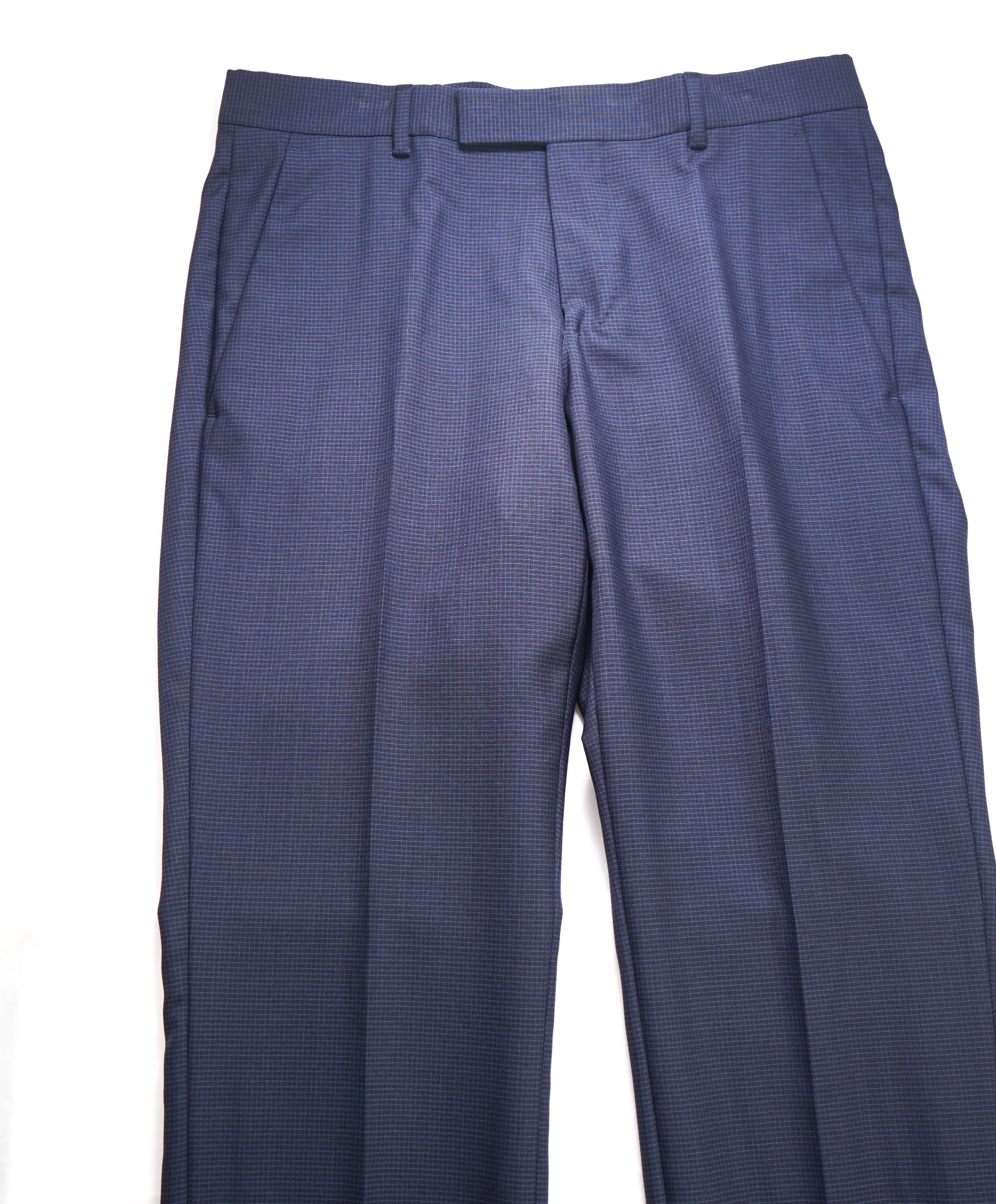 Z ZEGNA - TUTTORITORTO Navy Micro Check "SILK" Flat Front Dress Pants - 29W