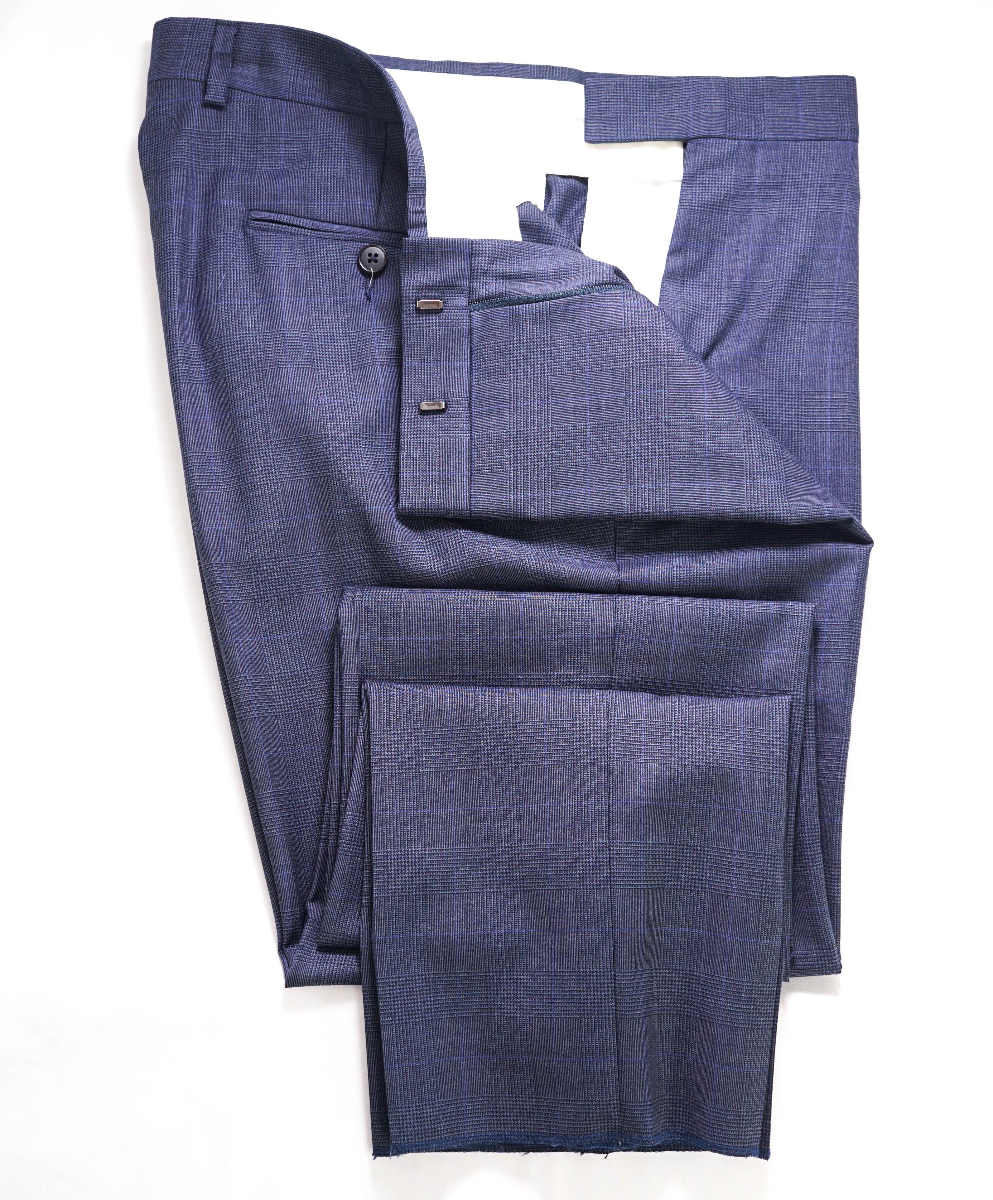 Z ZEGNA - Blue Check "SLIM" Flat Front Dress Pants - 32W