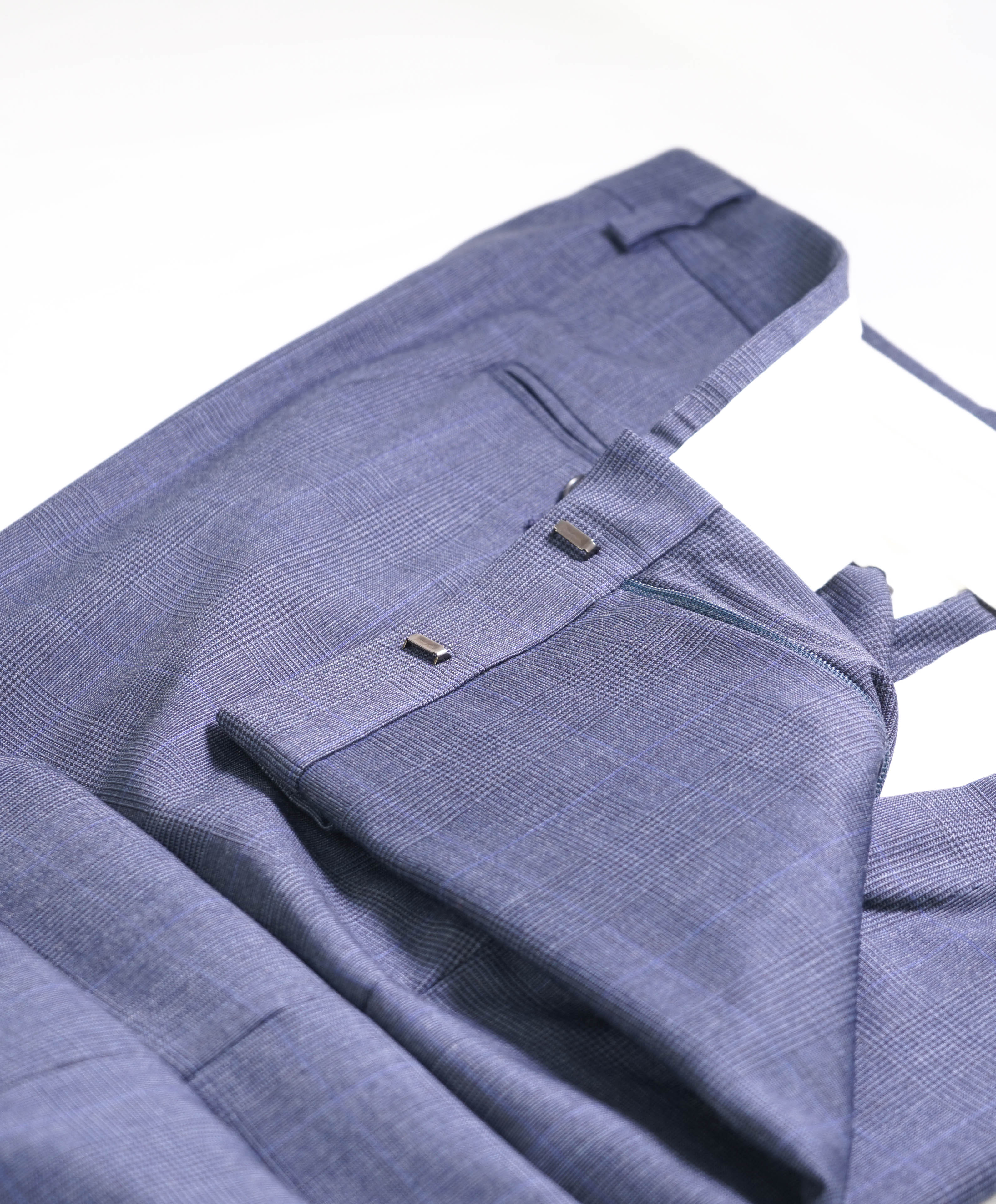 Z ZEGNA - Blue Check "SLIM" Flat Front Dress Pants - 34W