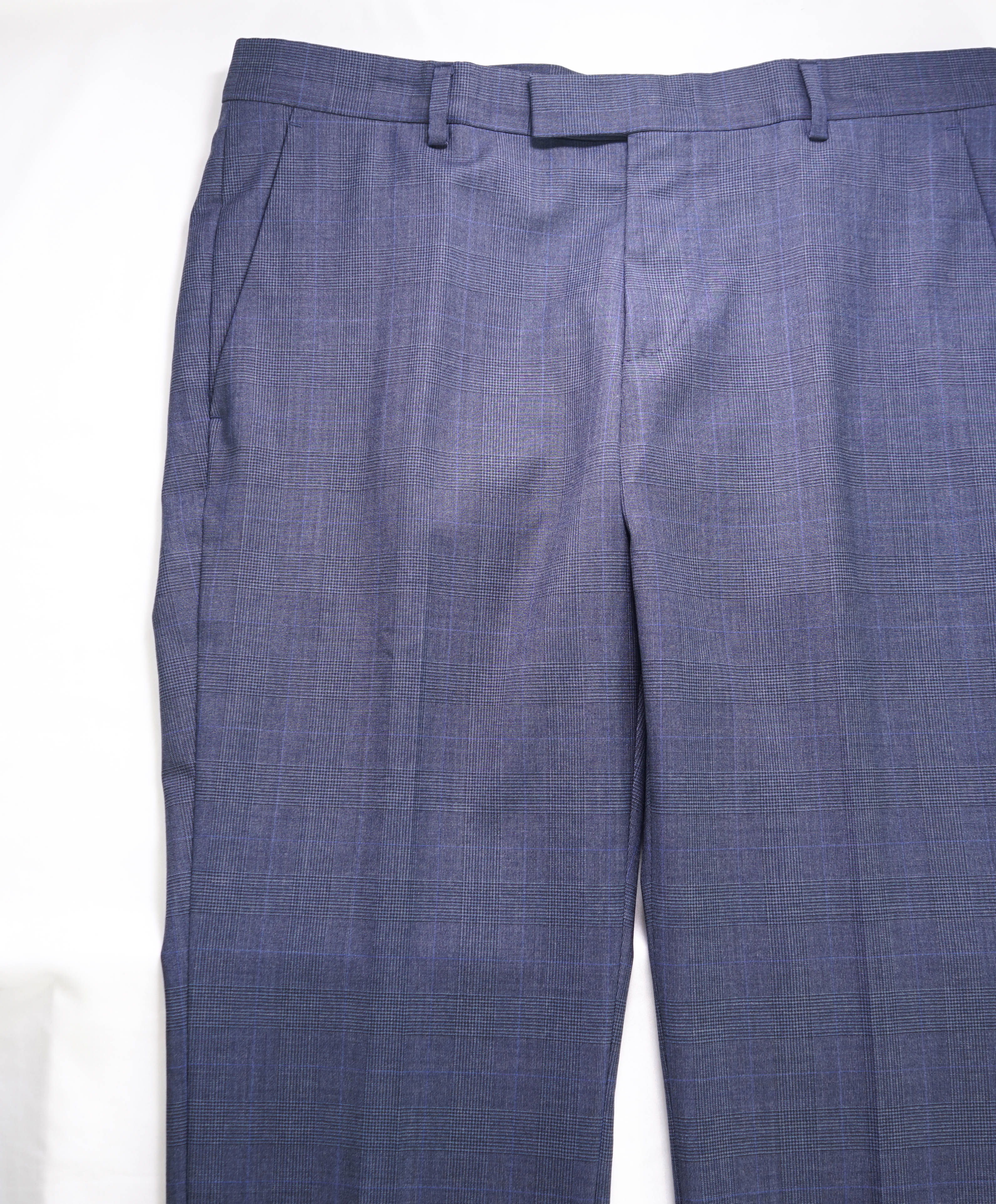 Z ZEGNA - Blue Check "SLIM" Flat Front Dress Pants - 34W