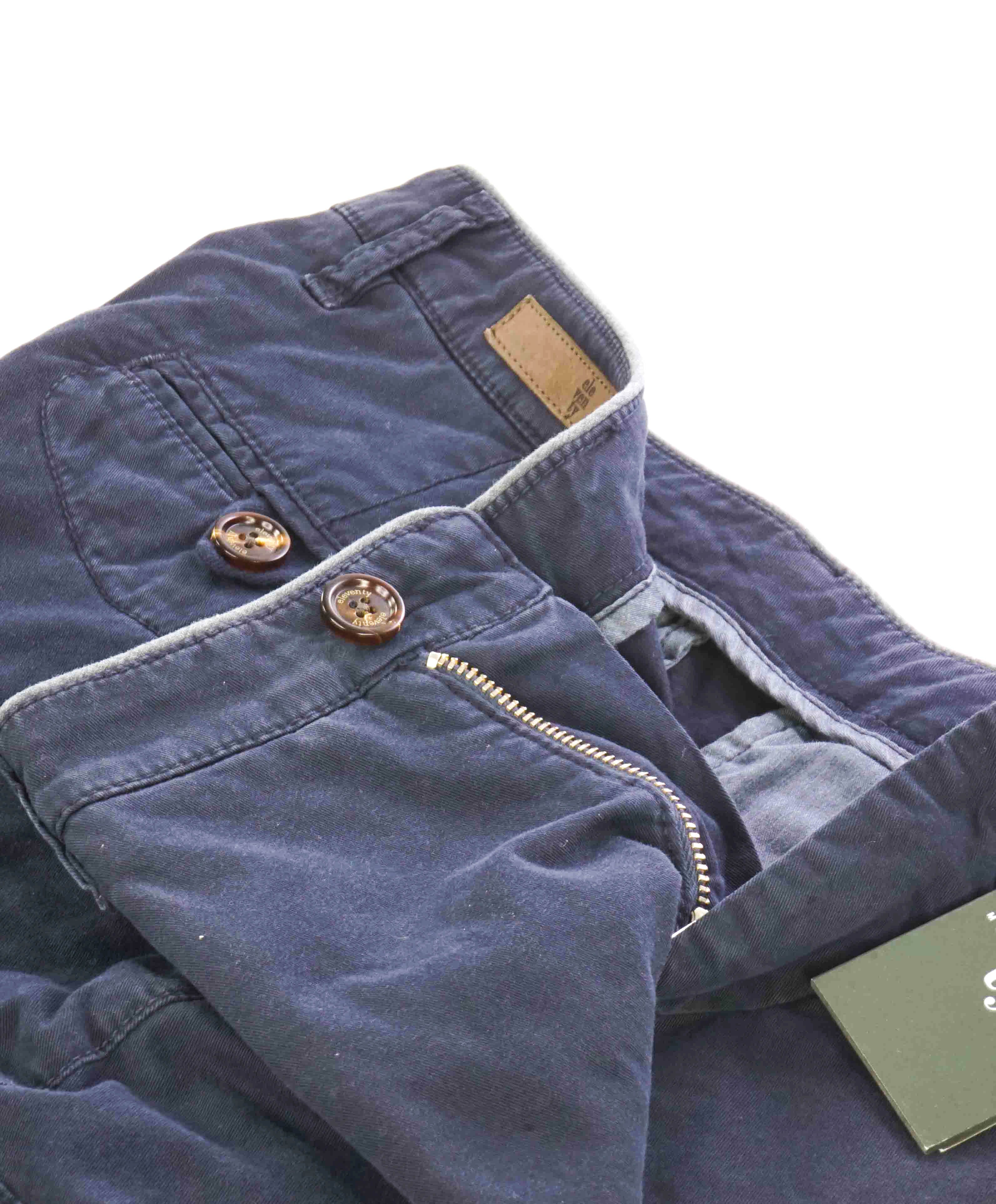 $345 ELEVENTY - Contrast Piping Navy Blue Cotton Cargo Chino Pants - 38W