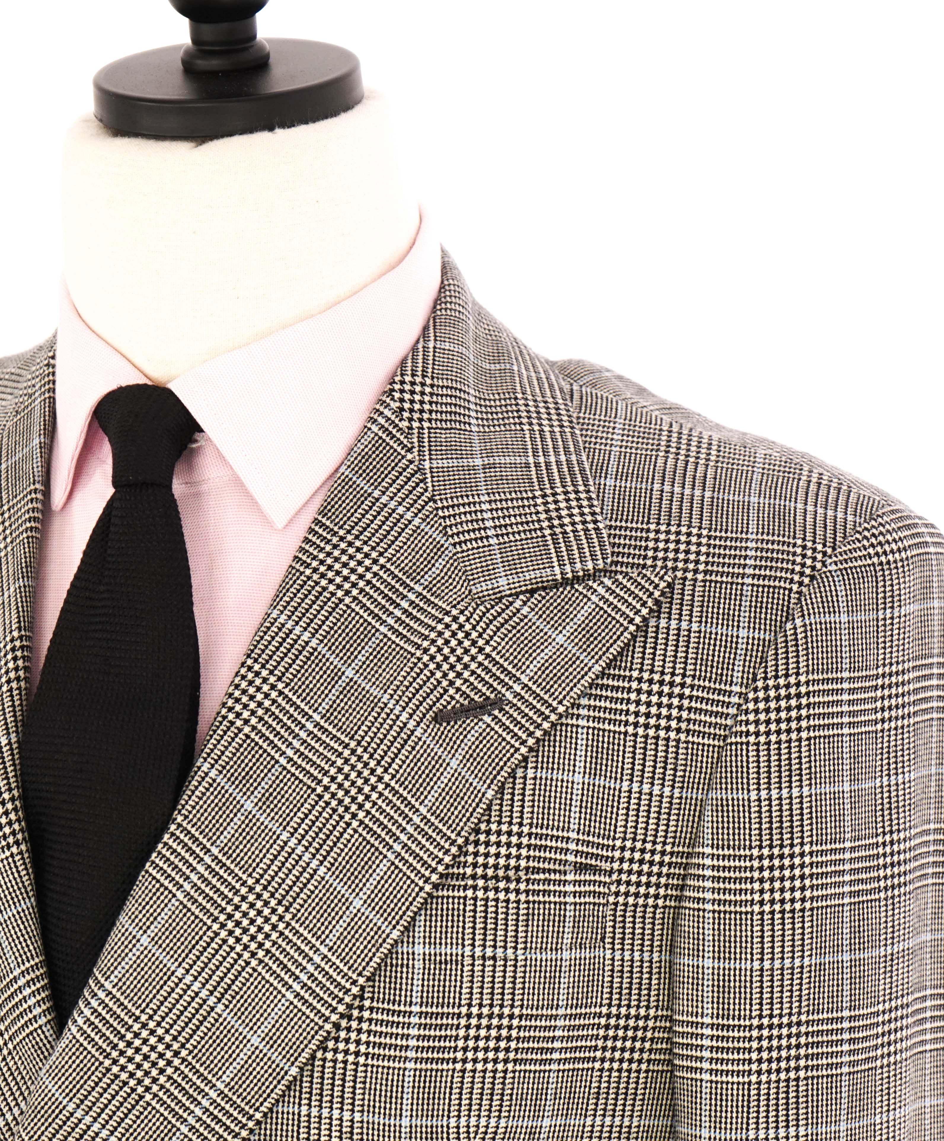 $5,995 RALPH LAUREN PURPLE LABEL - Navy Flannel Check Double Breasted Suit - 40R