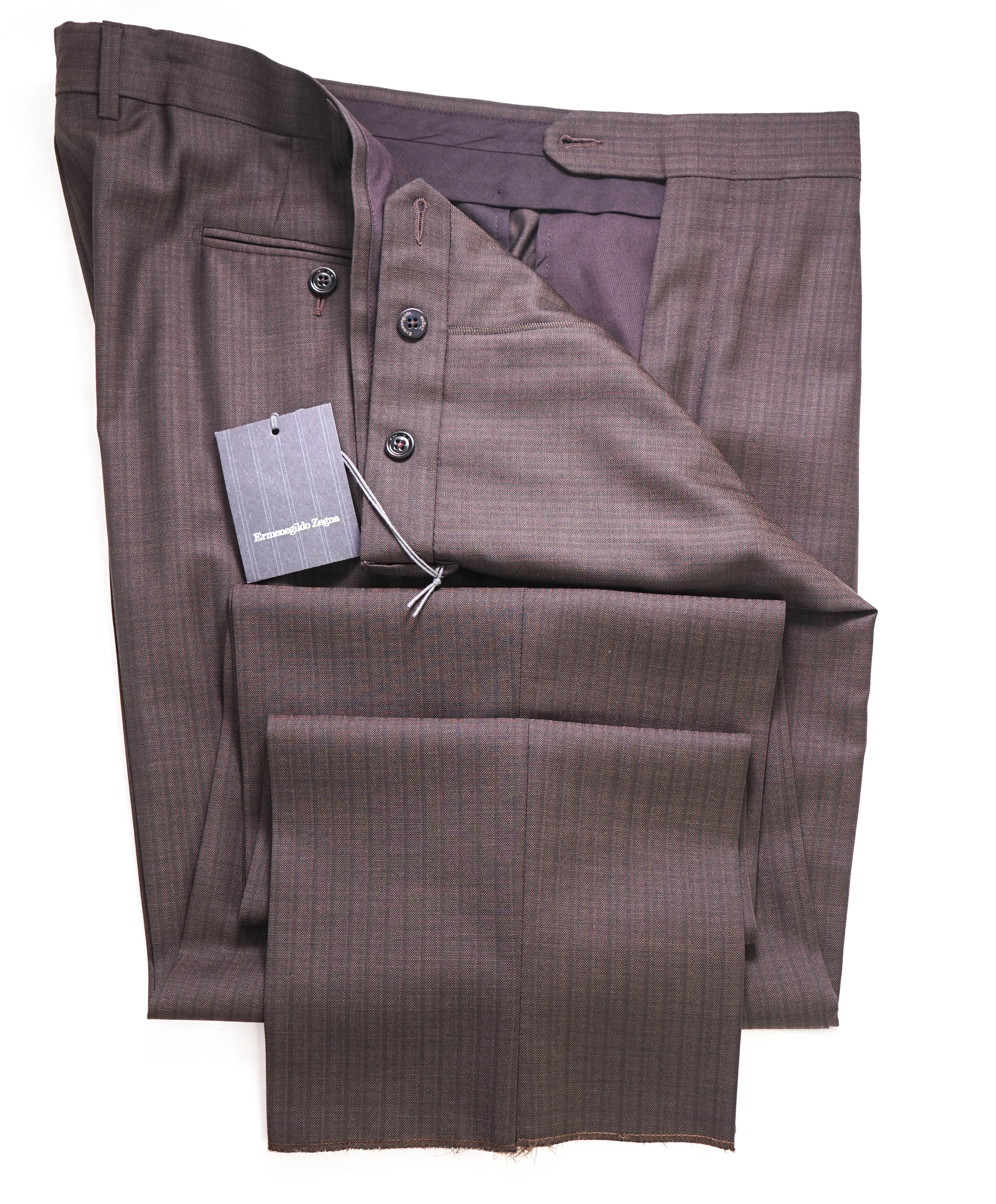 $890 ERMENEGILDO ZEGNA -"Su Misura" Brown Textured Pants - 40W