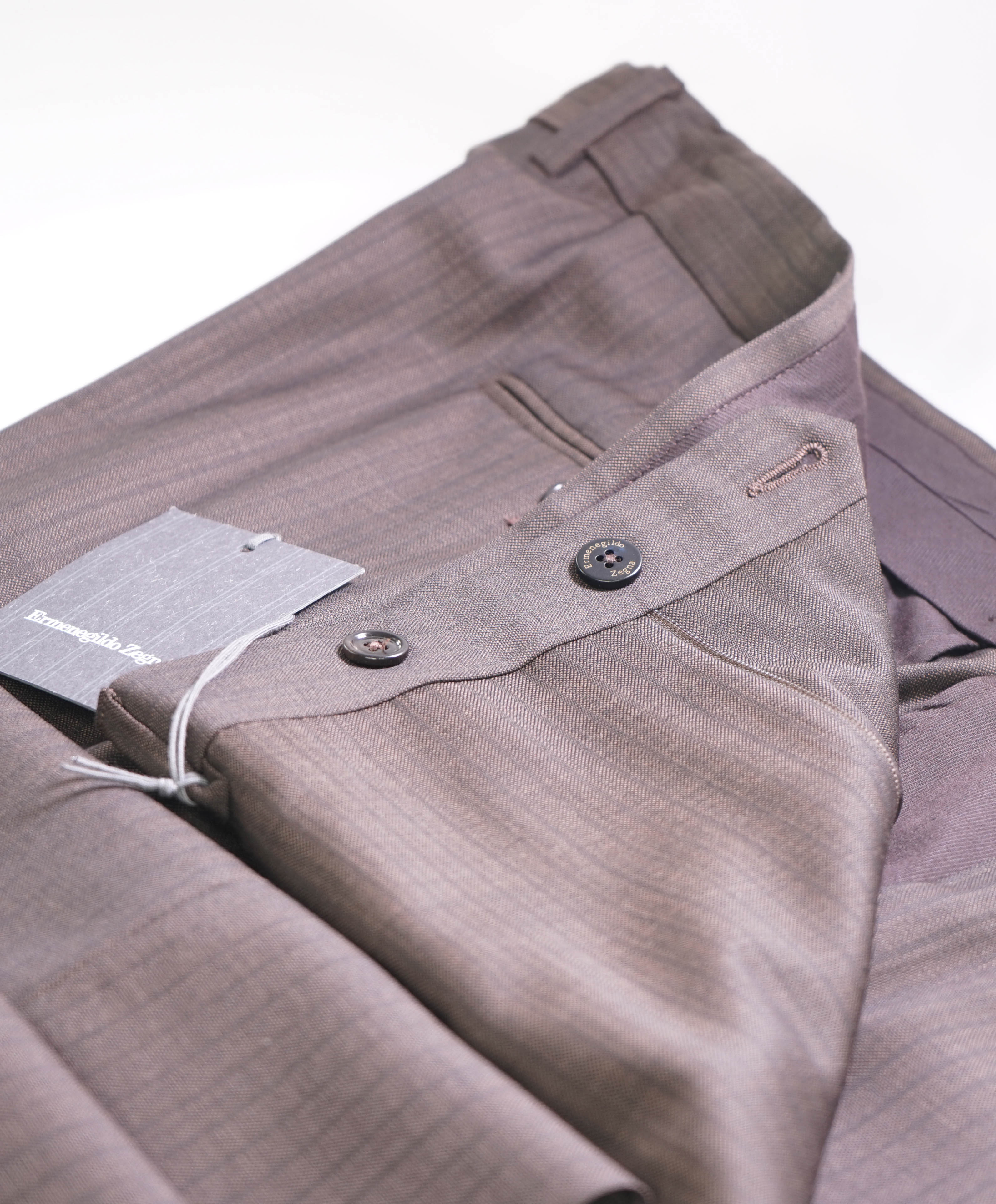 $890 ERMENEGILDO ZEGNA -"Su Misura" Brown Textured Pants - 40W