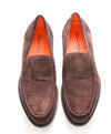 $750 SANTONI - Brown Suede Soft Slip-On Loafers - 8 D US