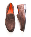 $750 SANTONI - Brown Suede Soft Slip-On Loafers - 8 D US