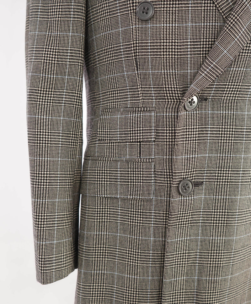 $5,995 RALPH LAUREN PURPLE LABEL - Navy Flannel Check Double Breasted Suit - 38R