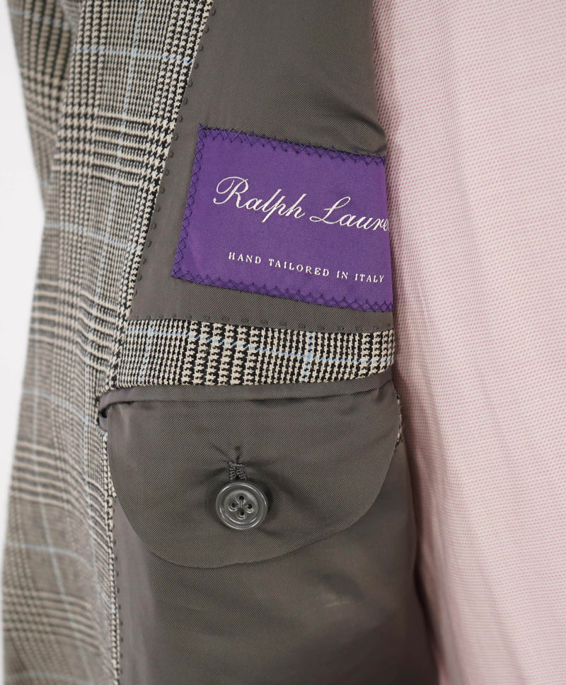 $5,995 RALPH LAUREN PURPLE LABEL - Navy Flannel Check Double Breasted Suit - 38R