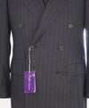 $5,995 RALPH LAUREN PURPLE LABEL - Navy Flannel Stripe Double Breasted Suit - 38R