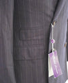 $5,995 RALPH LAUREN PURPLE LABEL - Navy Flannel Stripe Double Breasted Suit - 38R