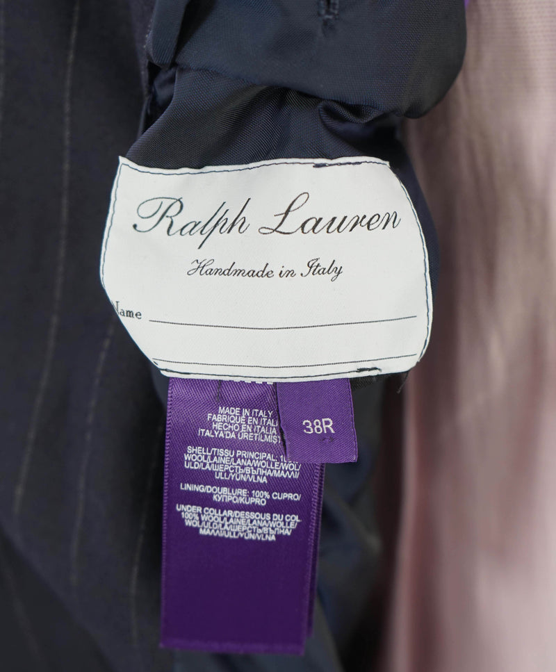 $5,995 RALPH LAUREN PURPLE LABEL - Navy Flannel Stripe Double Breasted Suit - 38R