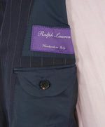 $5,995 RALPH LAUREN PURPLE LABEL - Navy Flannel Stripe Double Breasted Suit - 38R