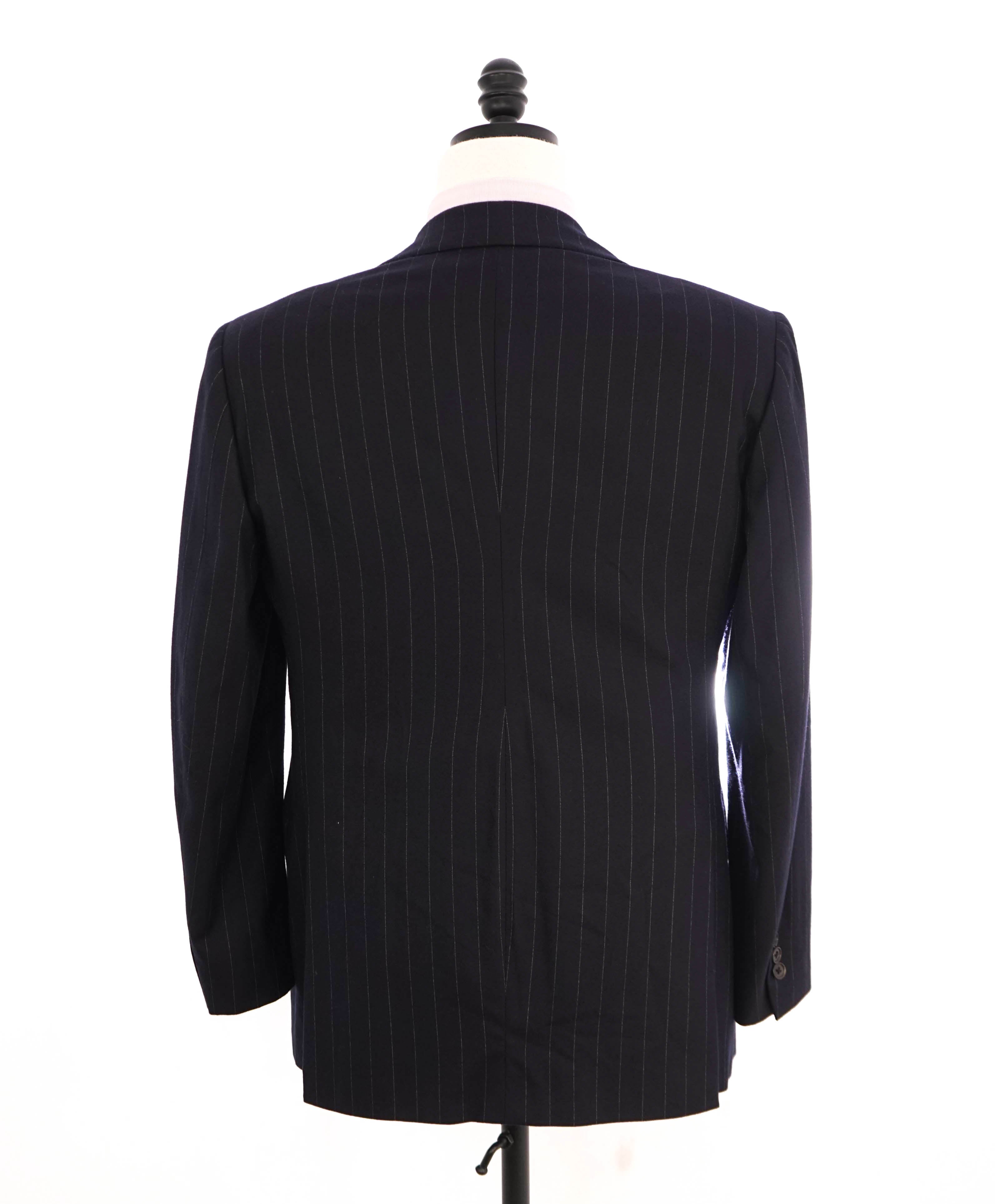 $5,995 RALPH LAUREN PURPLE LABEL - Navy Flannel Stripe Double Breasted Suit - 38R