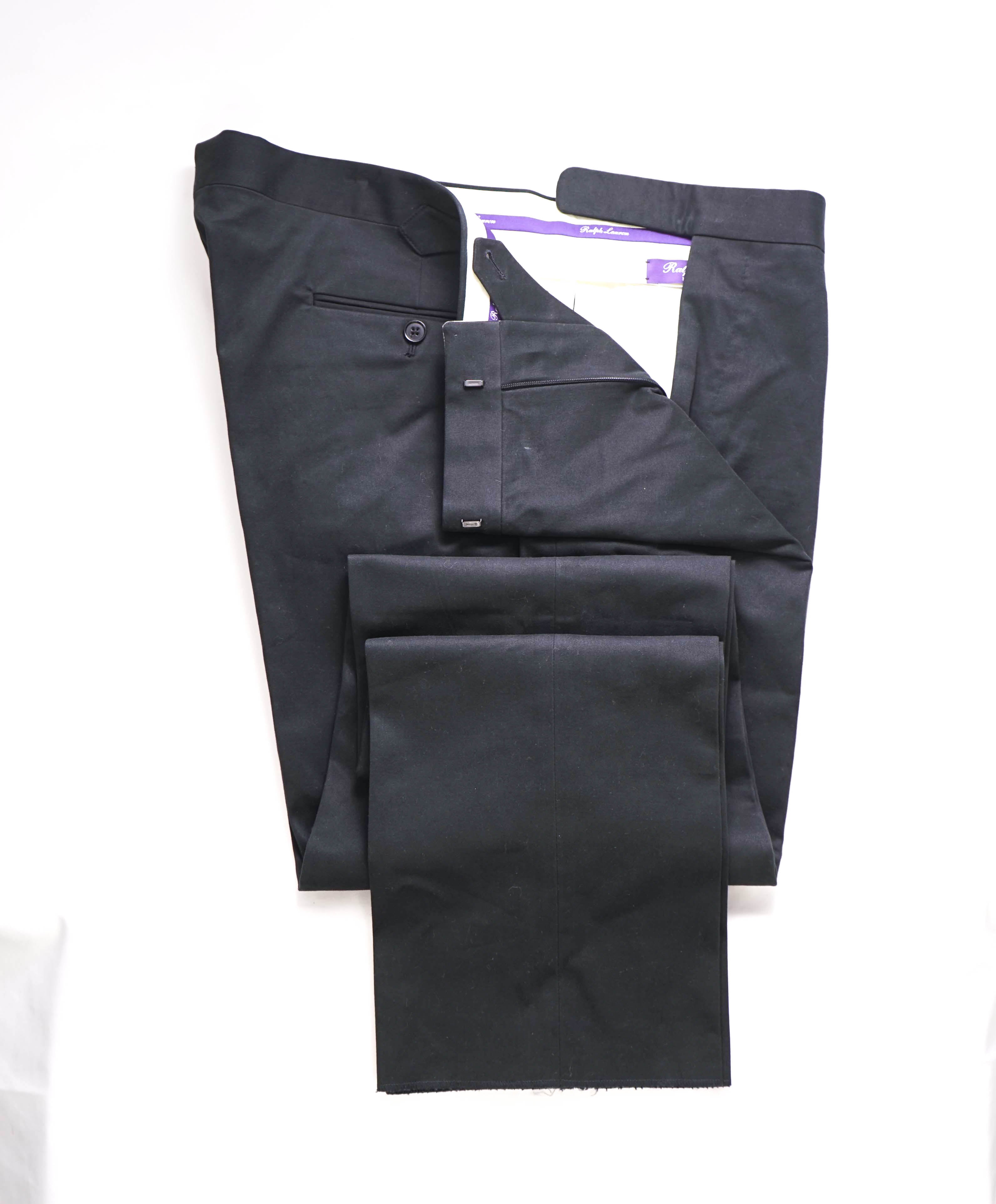 RALPH LAUREN PURPLE LABEL - Black Cotton *SIDE TABS* Flat Front Pants - 40W