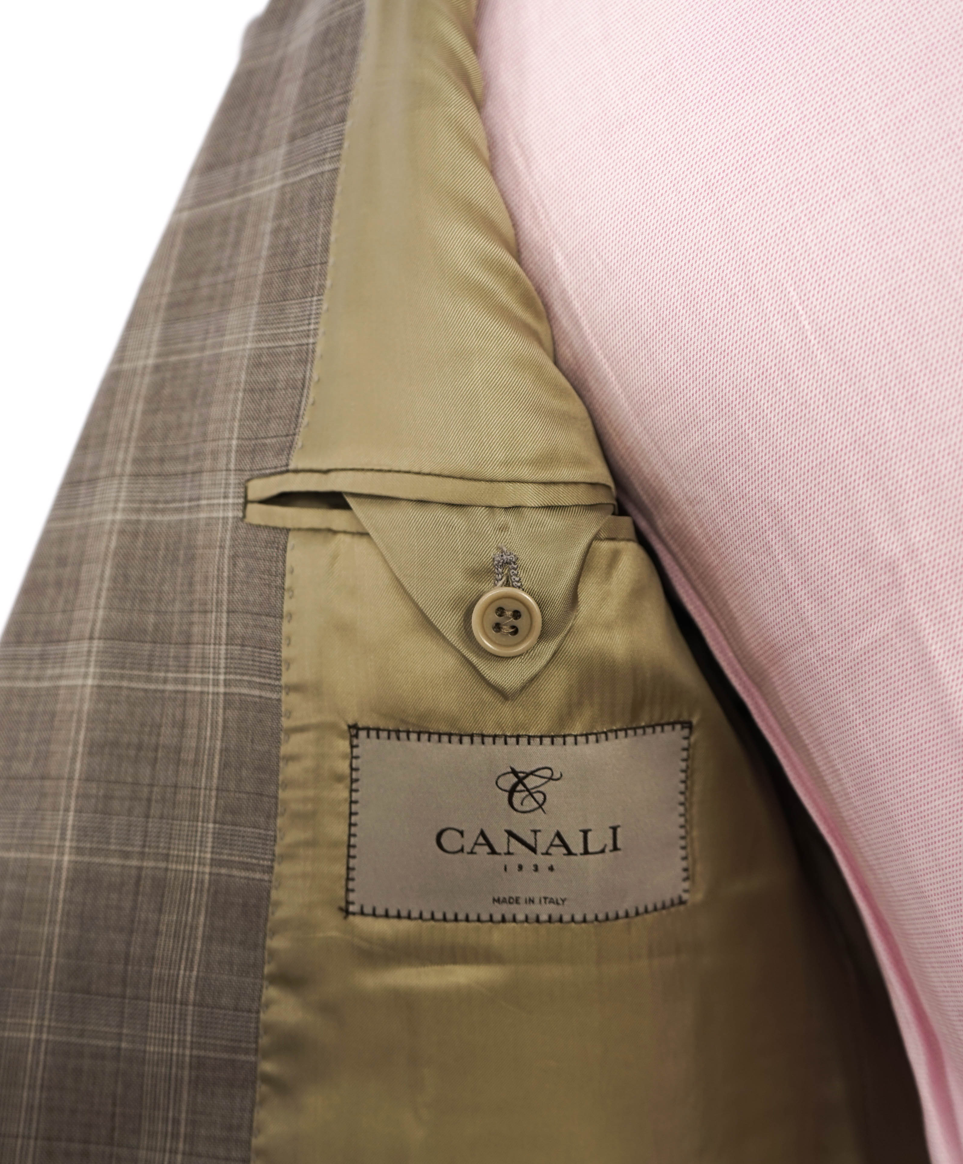 $1,895 CANALI - Camel Windowpane Check Notch Lapel Blazer - 40R