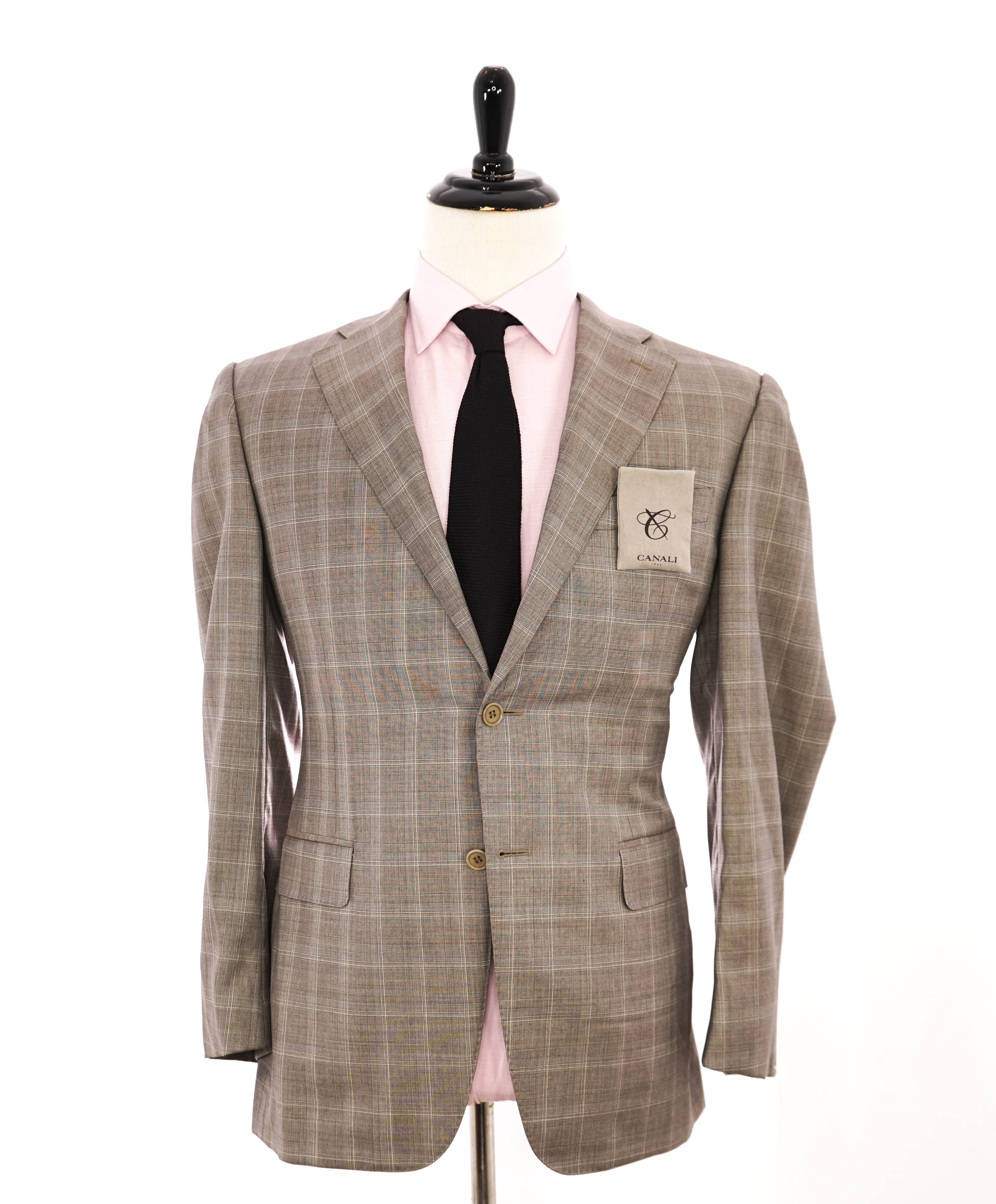 $1,895 CANALI - Camel Windowpane Check Notch Lapel Blazer - 40R