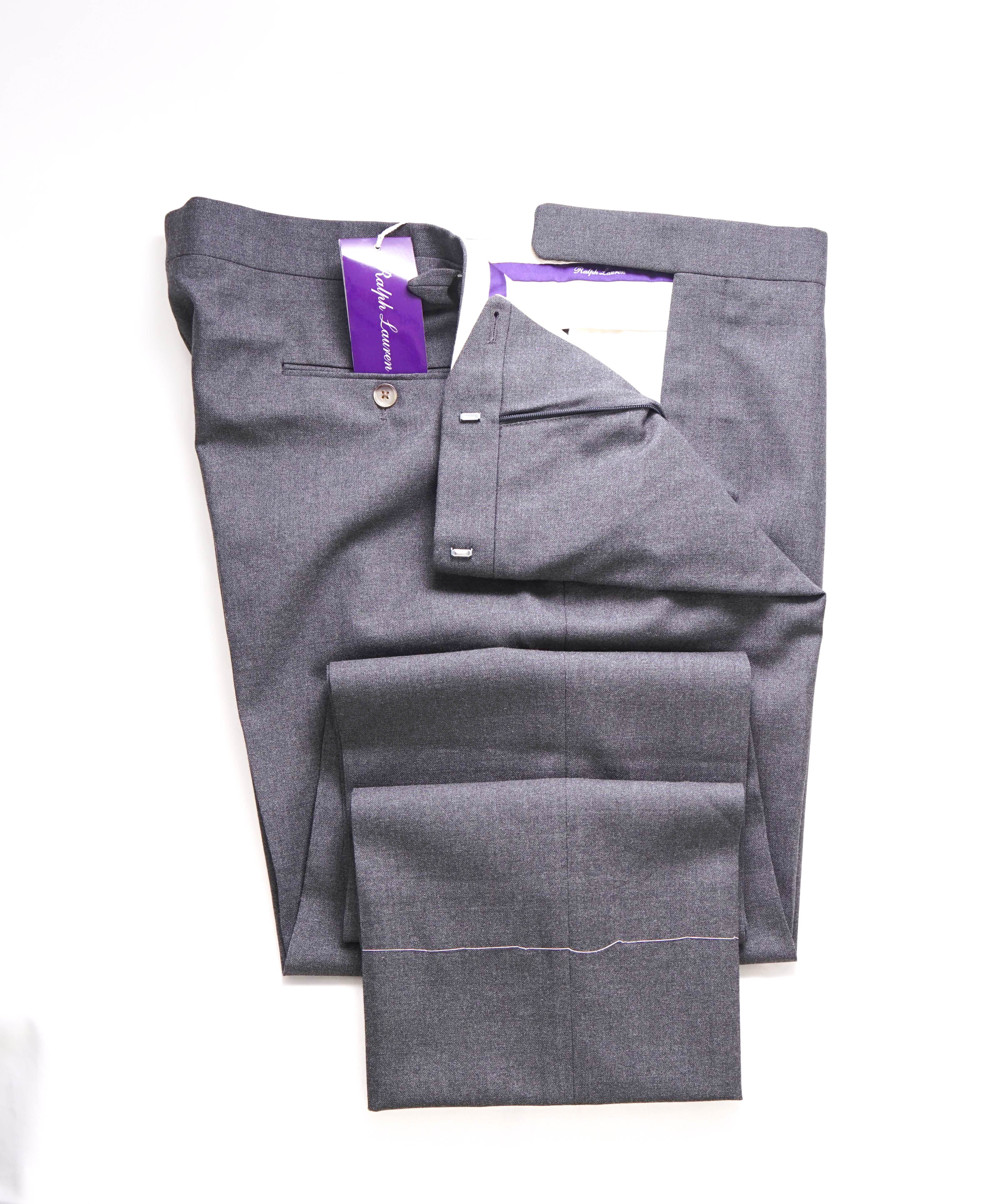 RALPH LAUREN PURPLE LABEL - *SIDE TABS* Gray Flat Front Dress Pants - 40W