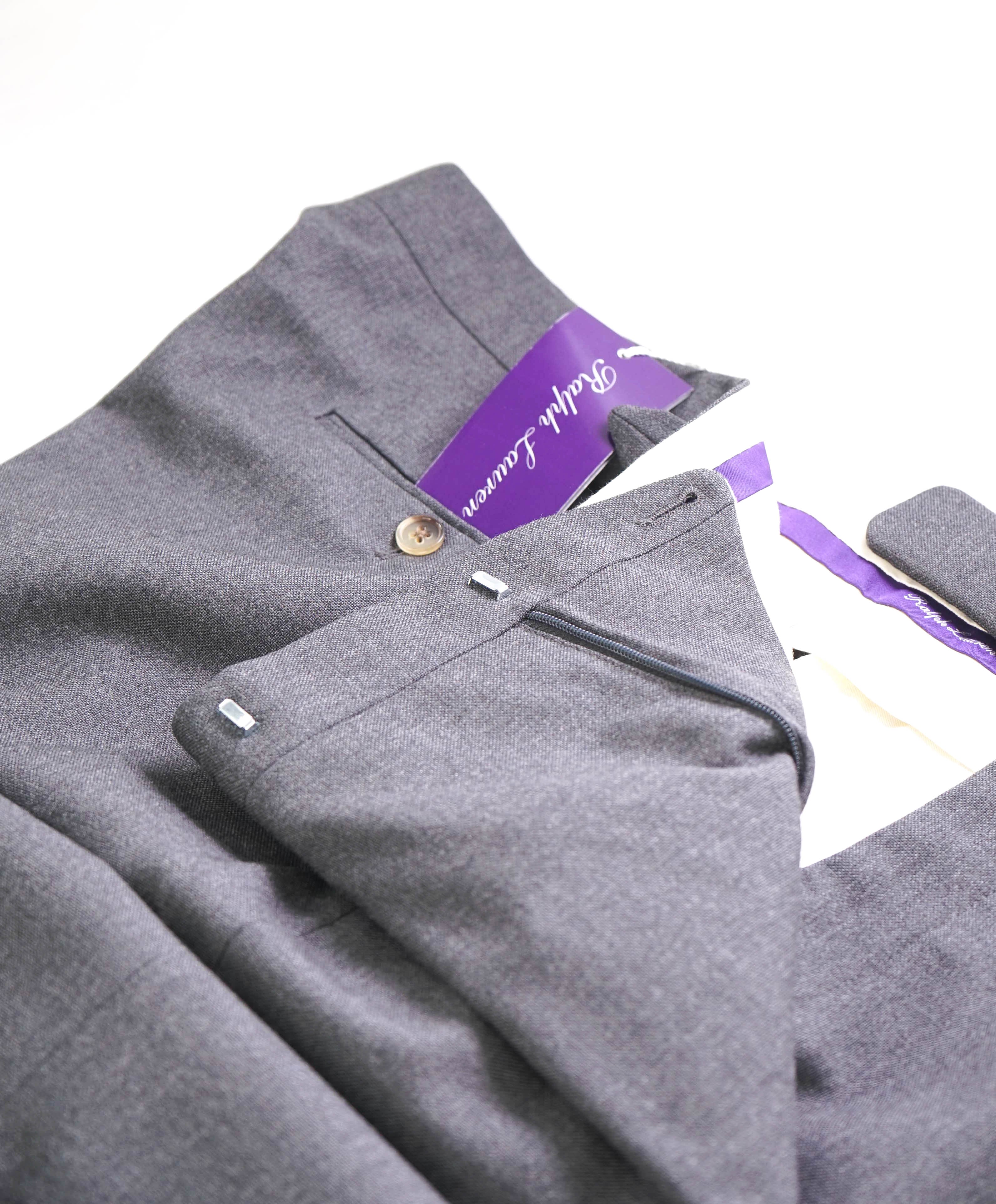 RALPH LAUREN PURPLE LABEL - *SIDE TABS* Gray Flat Front Dress Pants - 40W