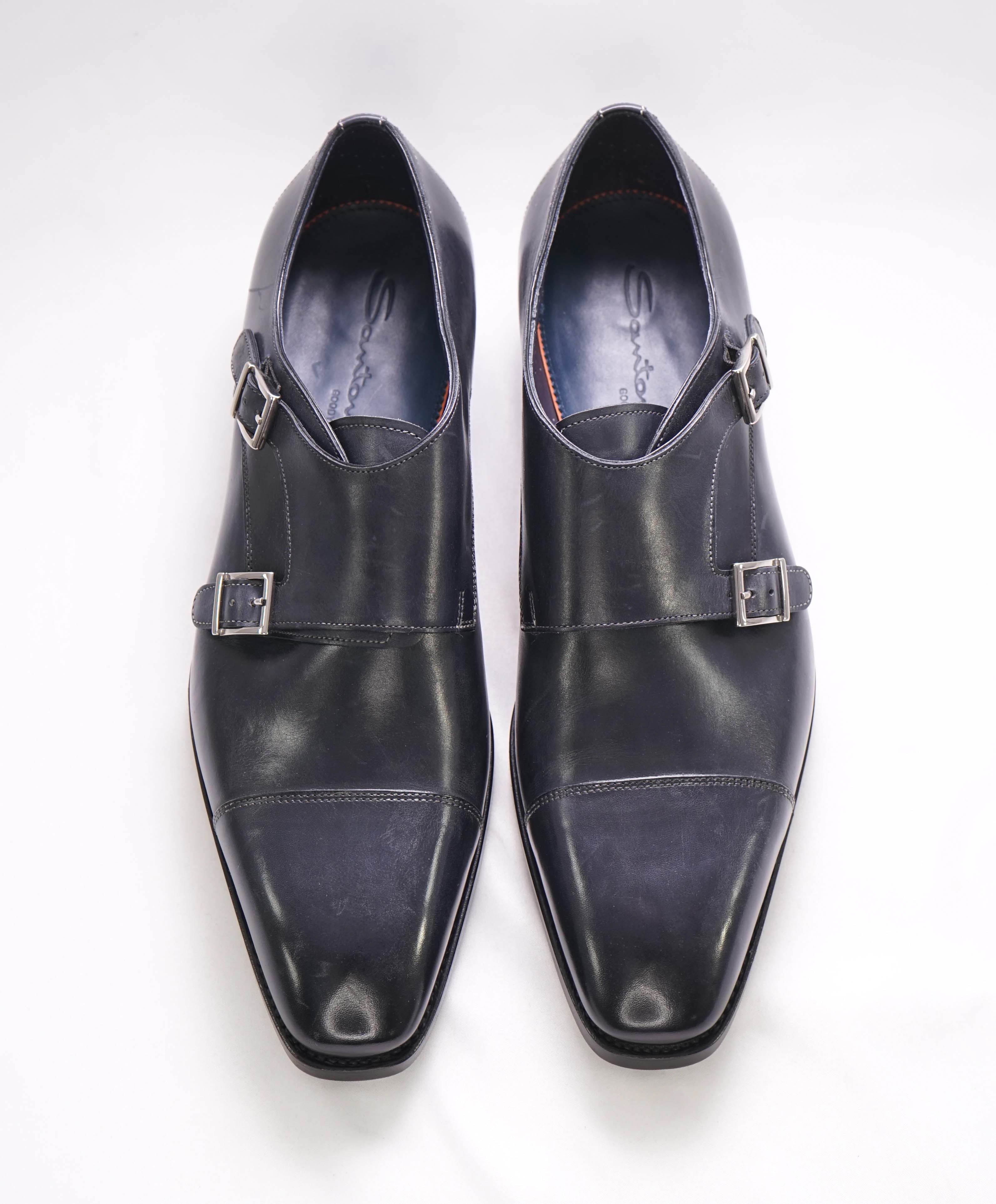 $1,595 SANTONI - "GOODYEAR” Navy Monk Strap Loafers - 11.5 US (10.5 IT)