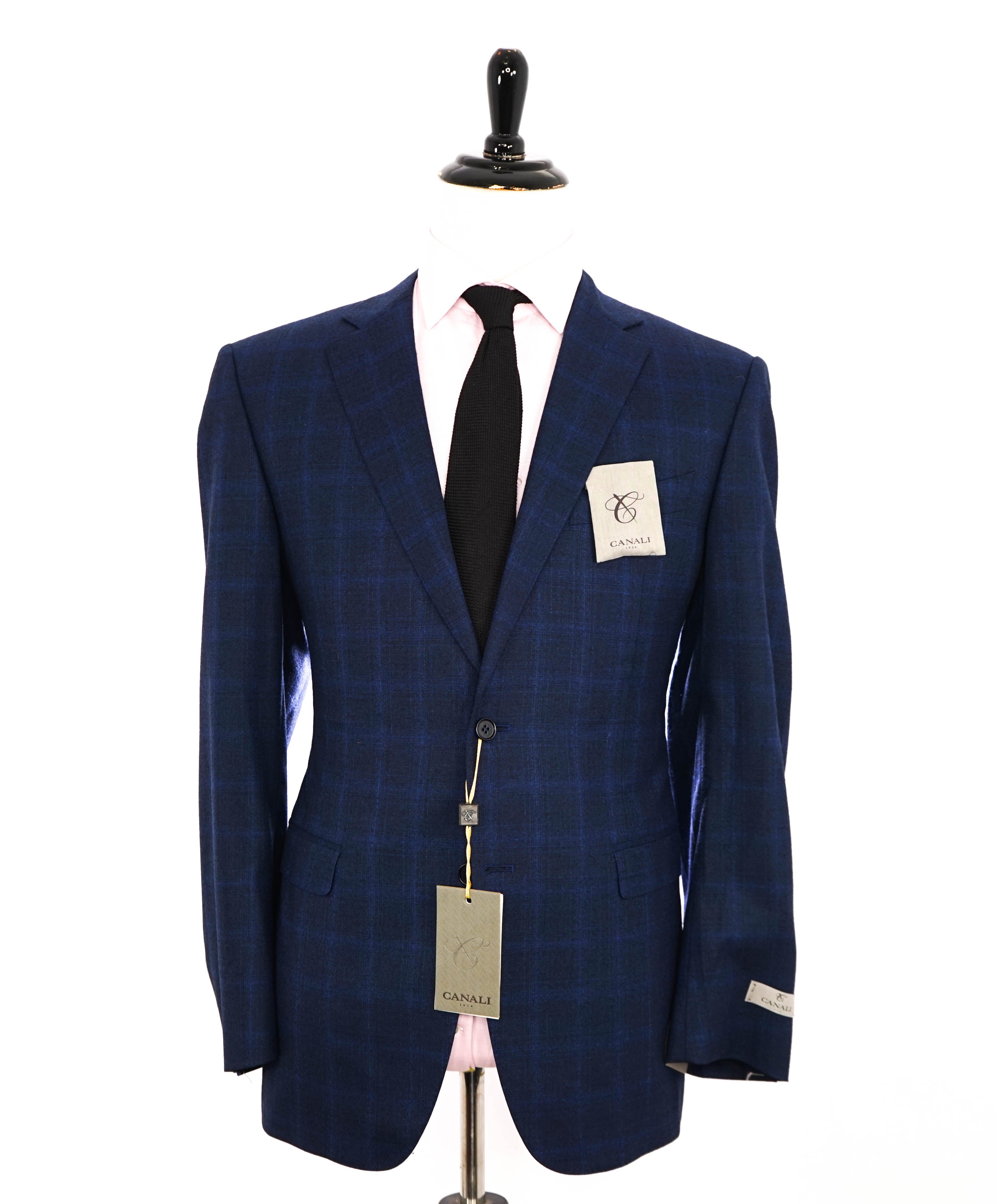 $1,895 CANALI - "STRETCH" Gray/Blue Abstract Check Blazer - 44R