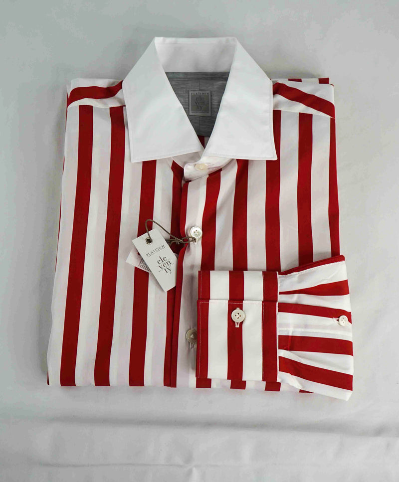 $395 ELEVENTY - Red/White *Wide Spread Contrast Collar* Button Dress Shirt - M