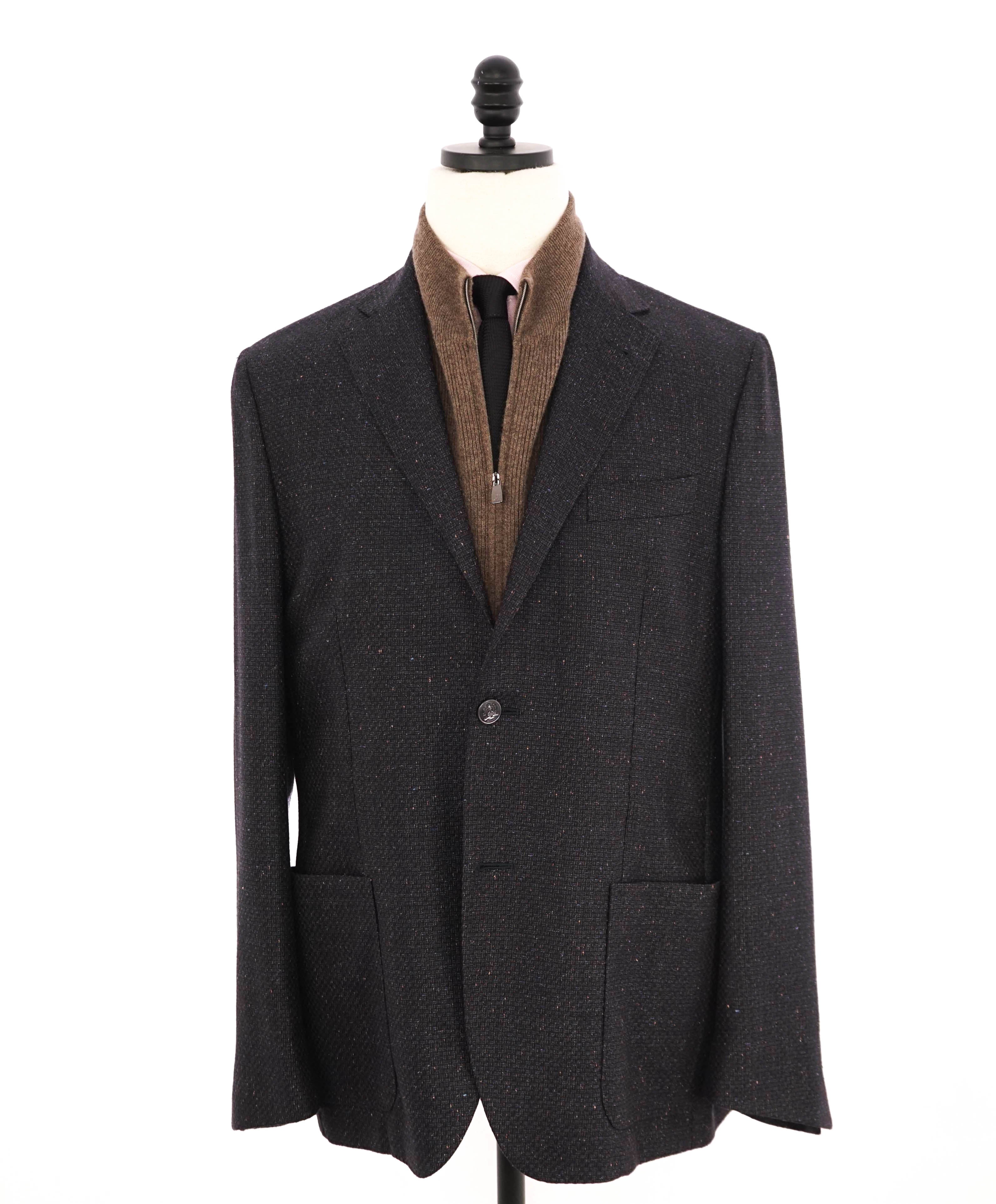 $2,095 CORNELIANI - Wool/Silk Navy/Brown Fleck Sweater Insert Coat / Blazer - 42R