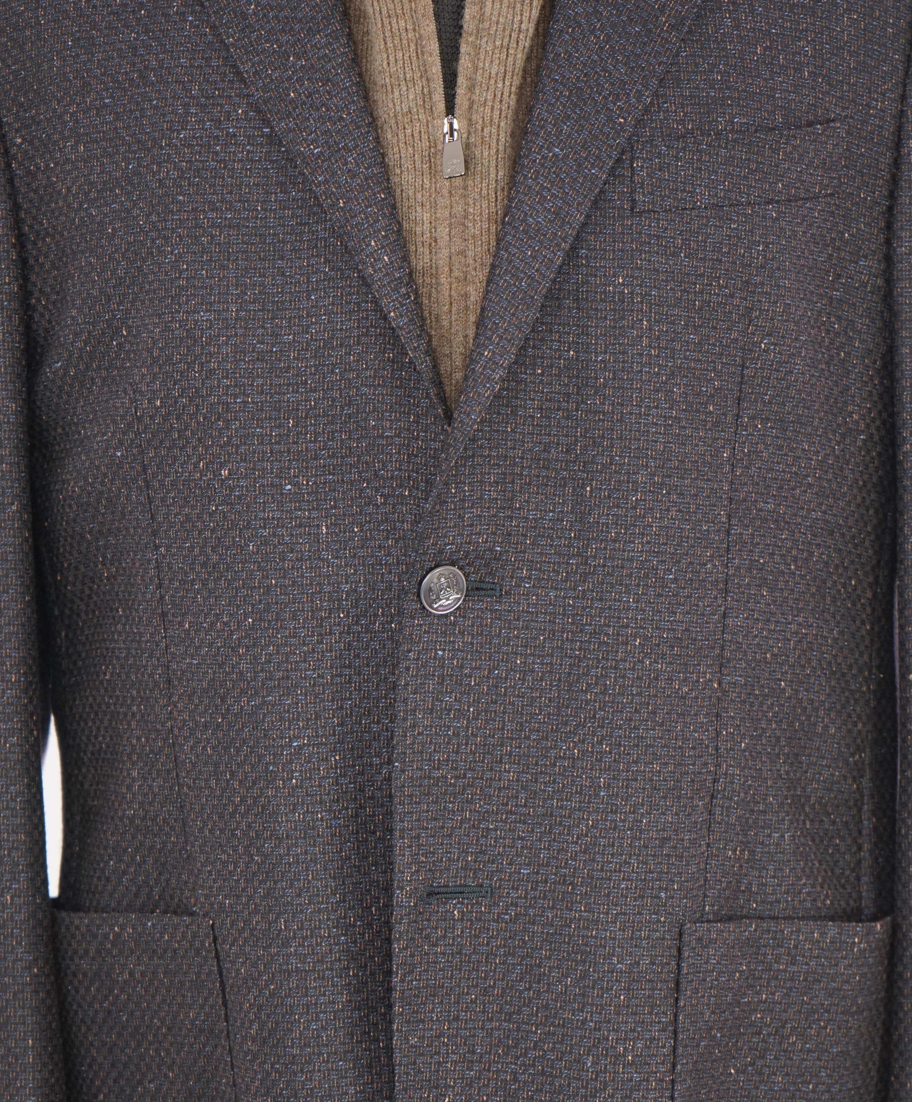 $2,095 CORNELIANI - Wool/Silk Navy/Brown Fleck Sweater Insert Coat / Blazer - 42R