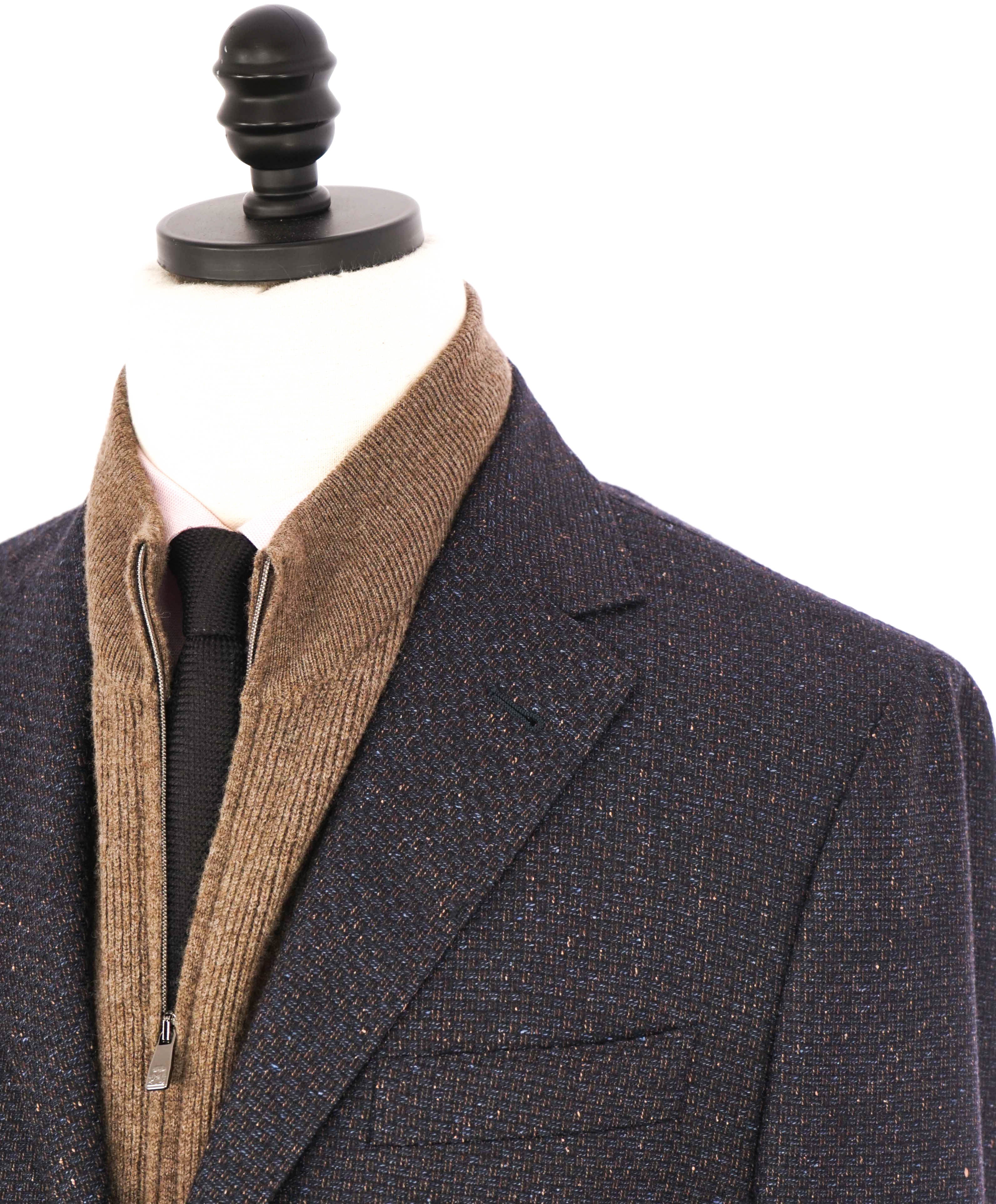 $2,095 CORNELIANI - Wool/Silk Navy/Brown Fleck Sweater Insert Coat / Blazer - 42R