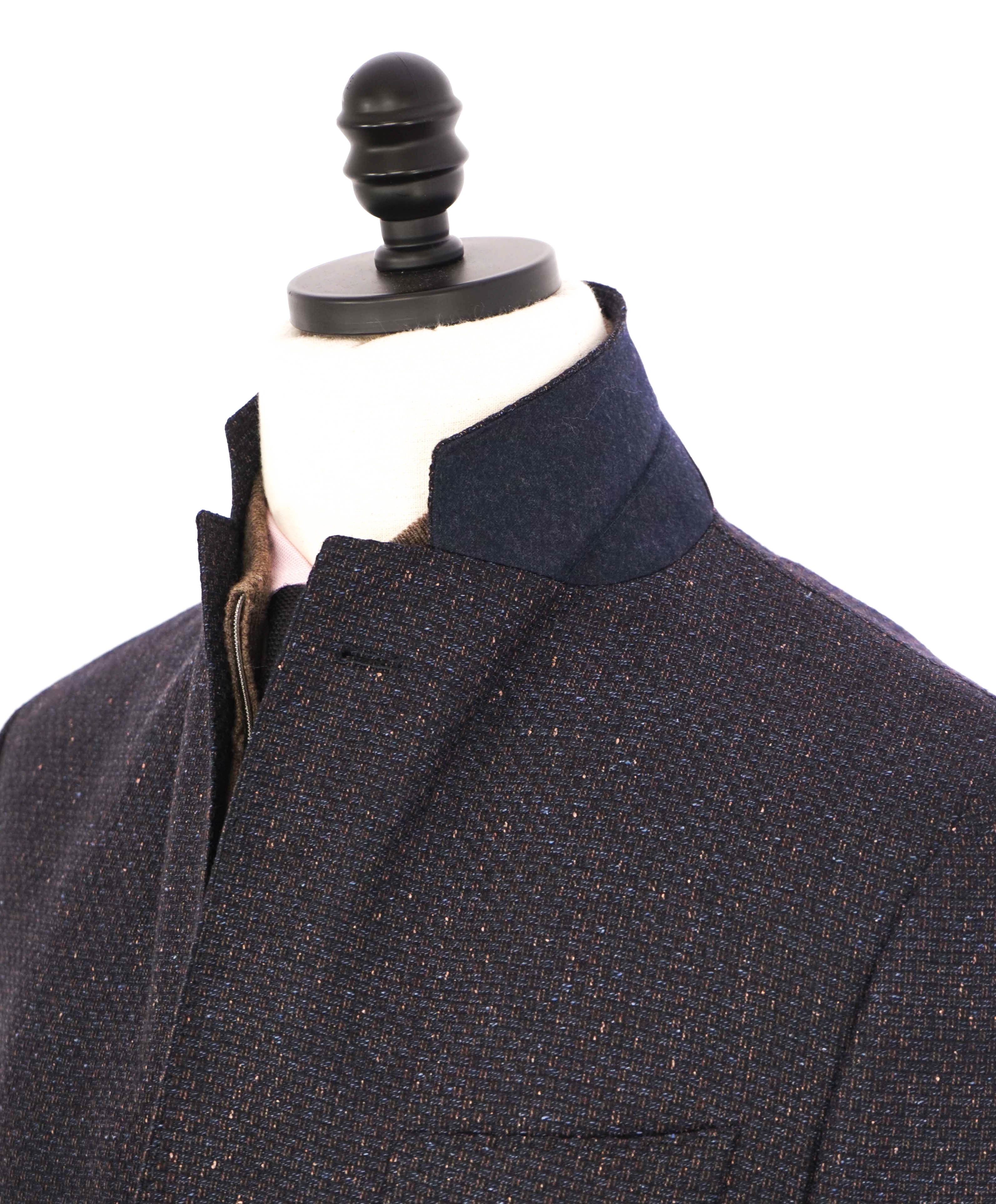 $2,095 CORNELIANI - Wool/Silk Navy/Brown Fleck Sweater Insert Coat / Blazer - 42R