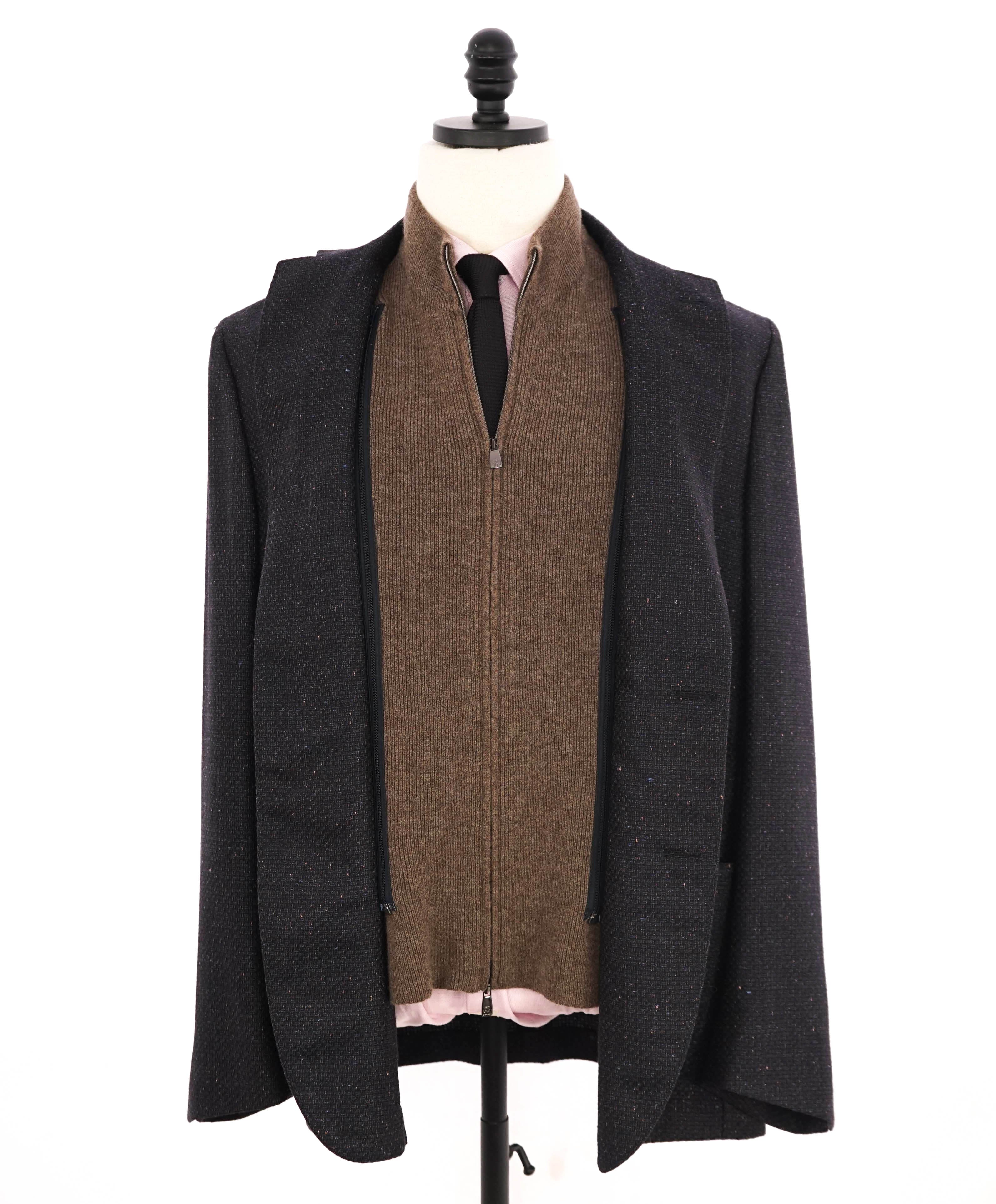 $2,095 CORNELIANI - Wool/Silk Navy/Brown Fleck Sweater Insert Coat / Blazer - 42R