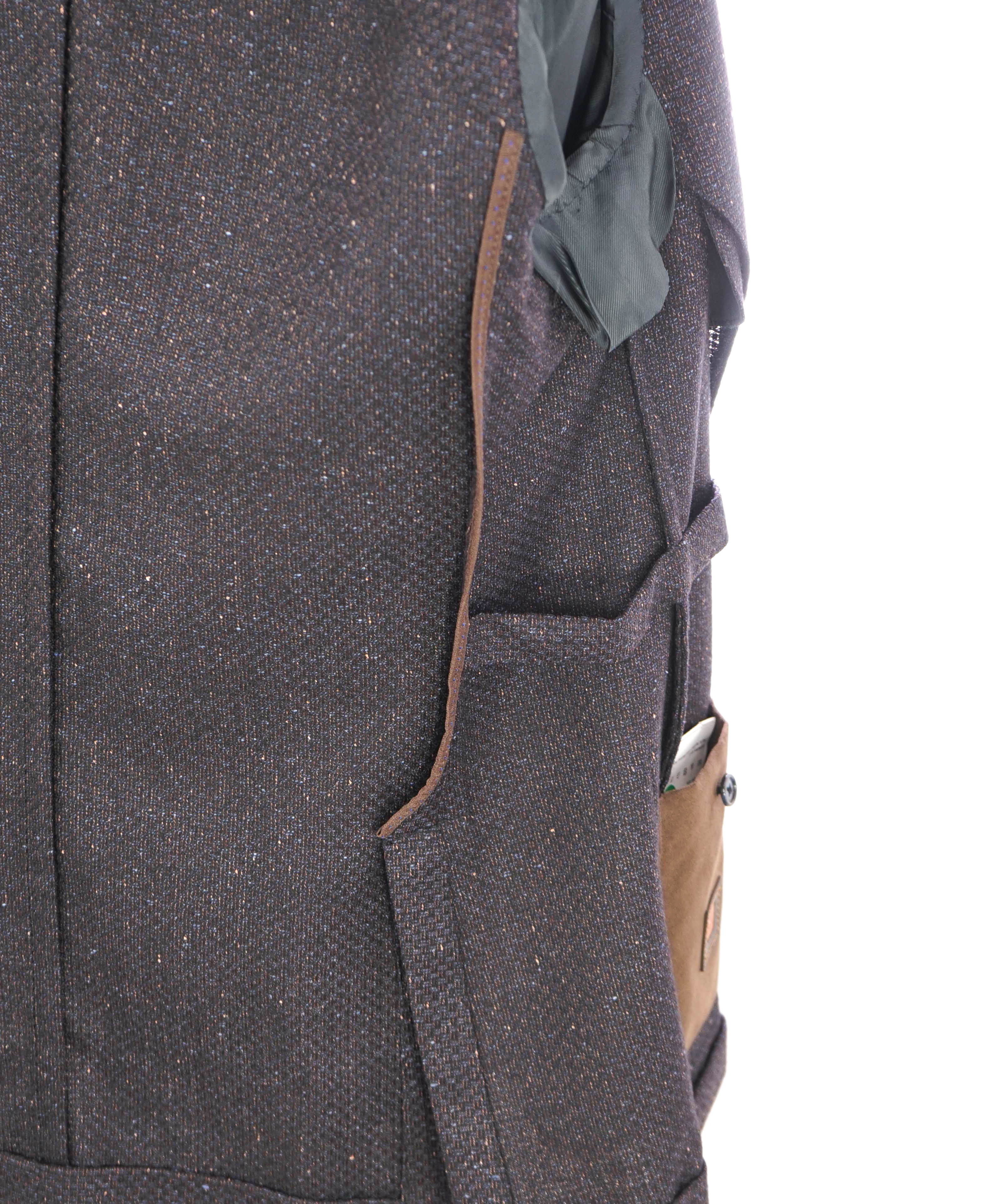 $2,095 CORNELIANI - Wool/Silk Navy/Brown Fleck Sweater Insert Coat / Blazer - 42R