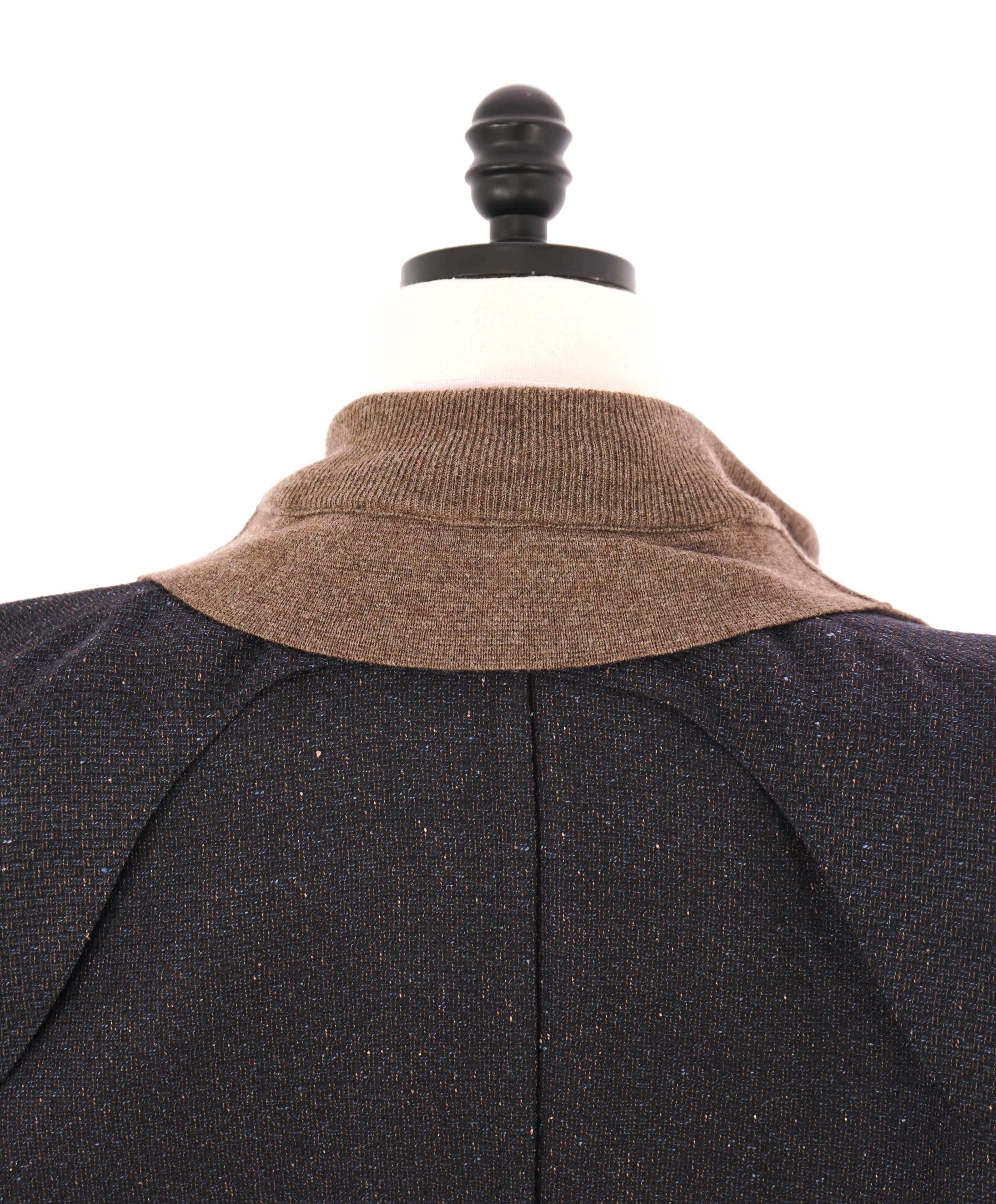 $2,095 CORNELIANI - Wool/Silk Navy/Brown Fleck Sweater Insert Coat / Blazer - 42R