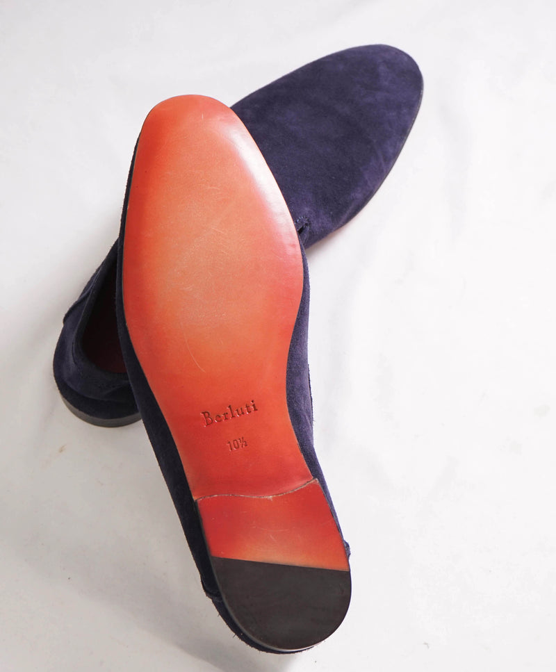 $1,650 BERLUTI PARIS- Blue Suede Unlined Venetian Loafer - 11.5 US (10.5 Stamped)