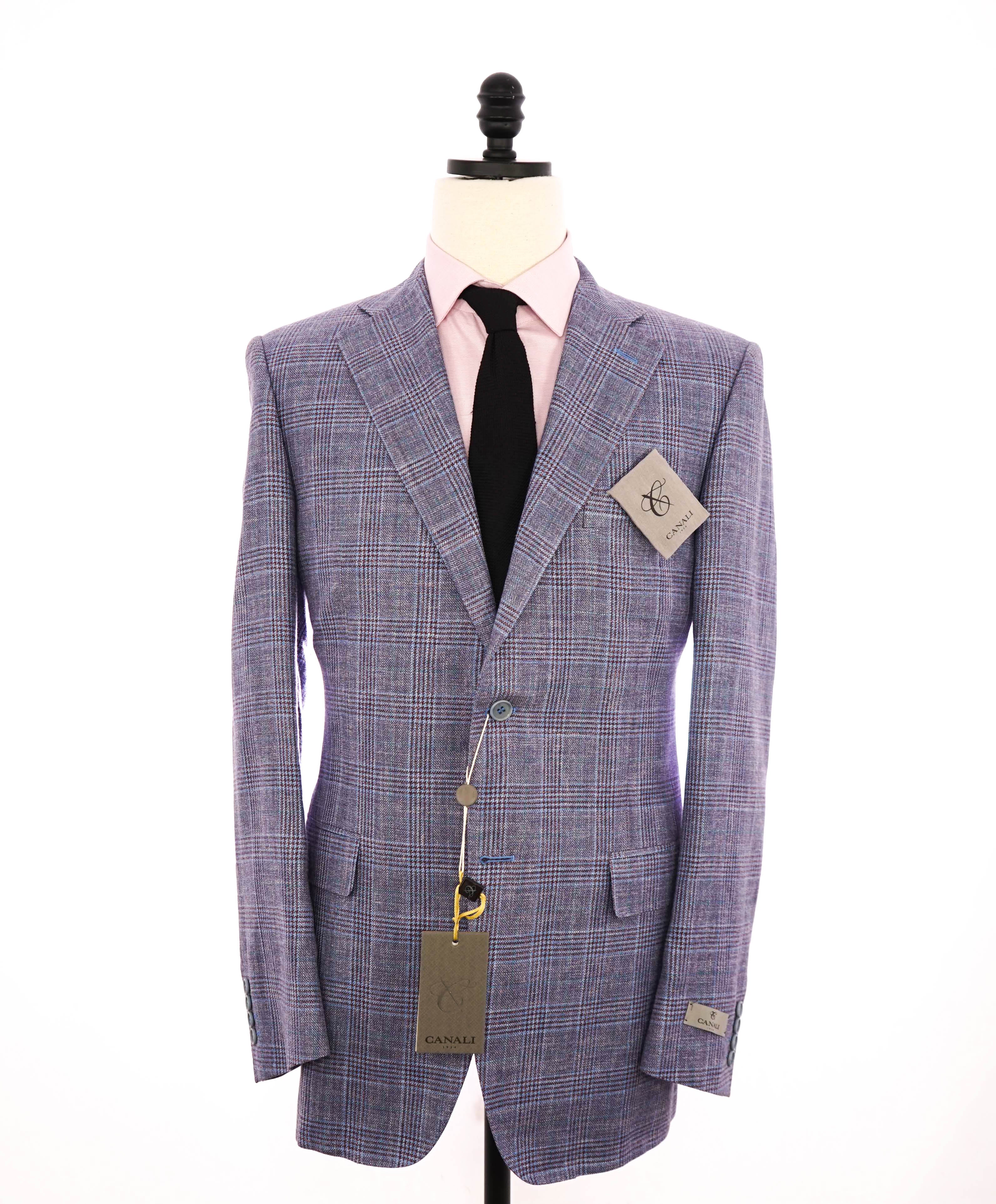 $1,895 CANALI - Baby Blue / Burgundy Wool/Silk/Linen Blazer - 42L